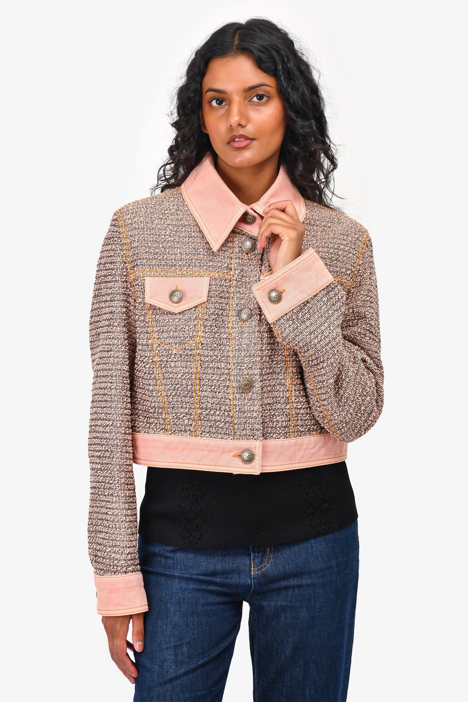 Chanel™ 2018 Pink Cotton Cropped Denim Jacket Size 40