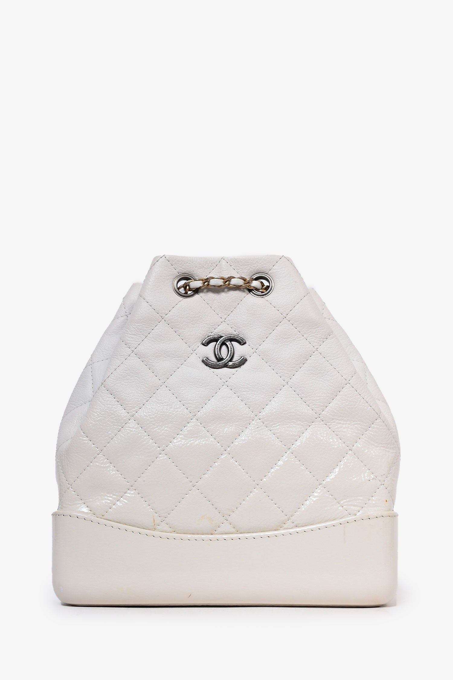 Chanel™ 2018 White Leather/Patent Small Gabrielle Backpack