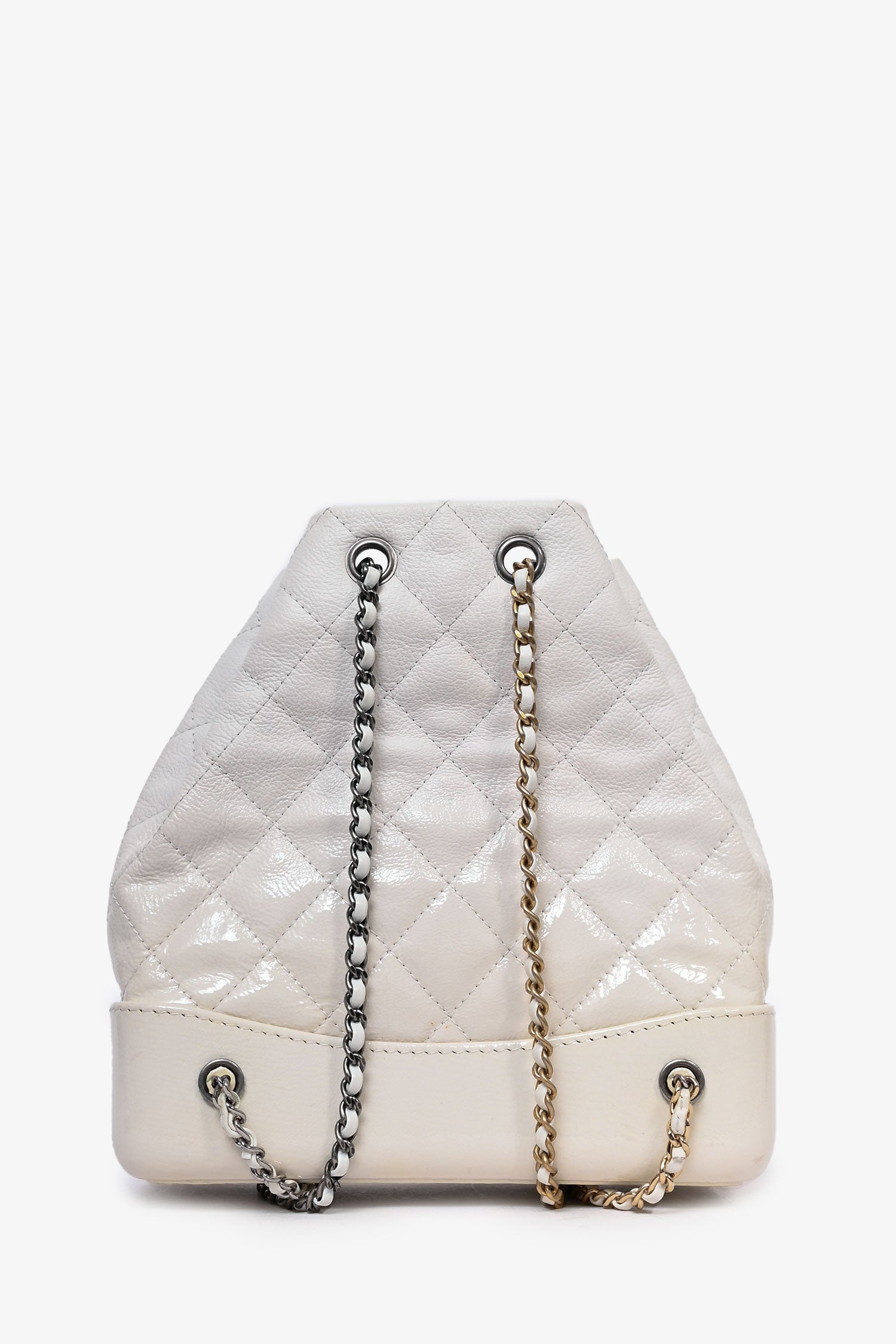 Chanel™ 2018 White Leather/Patent Small Gabrielle Backpack
