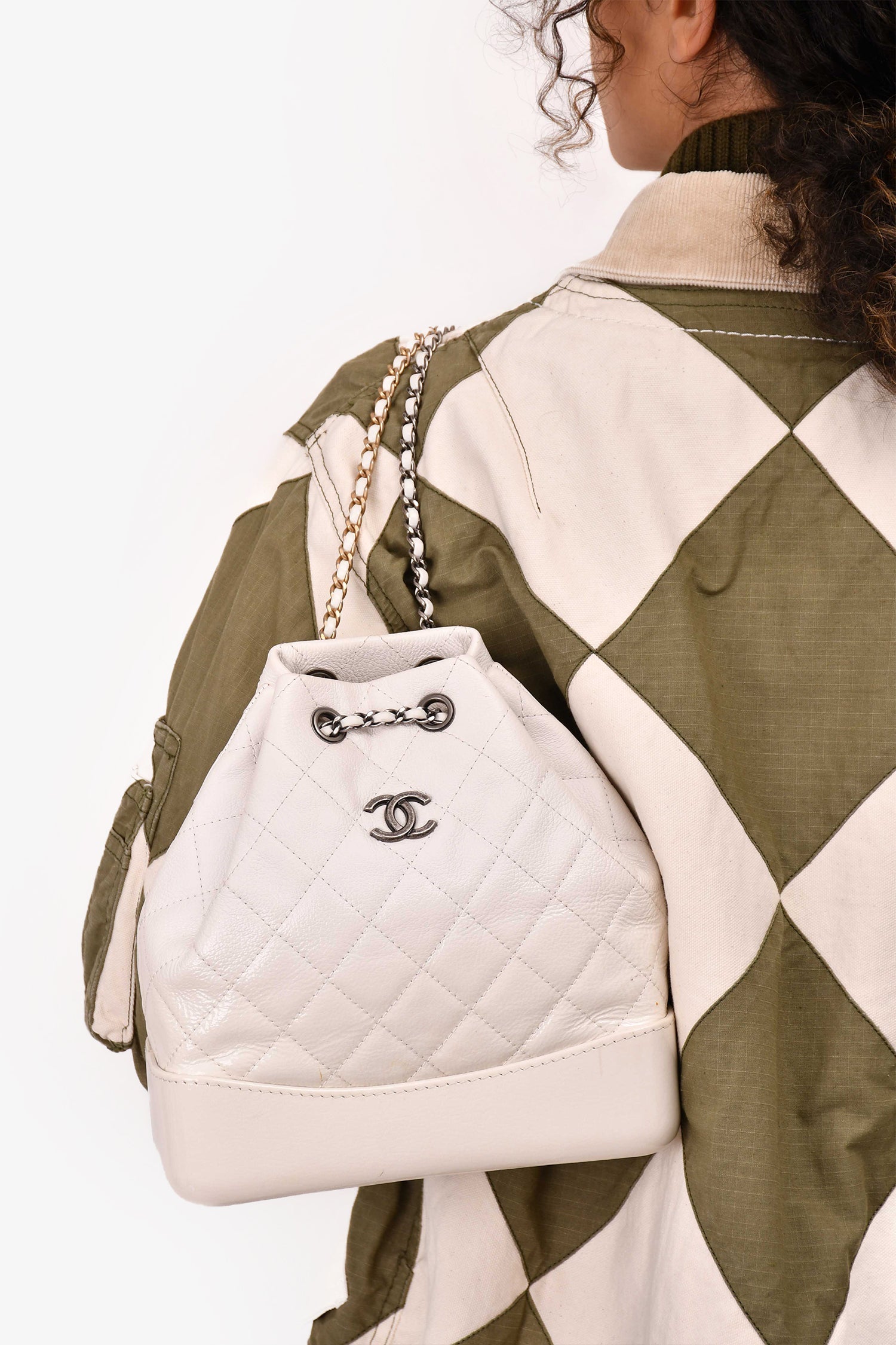 Chanel™ 2018 White Leather/Patent Small Gabrielle Backpack
