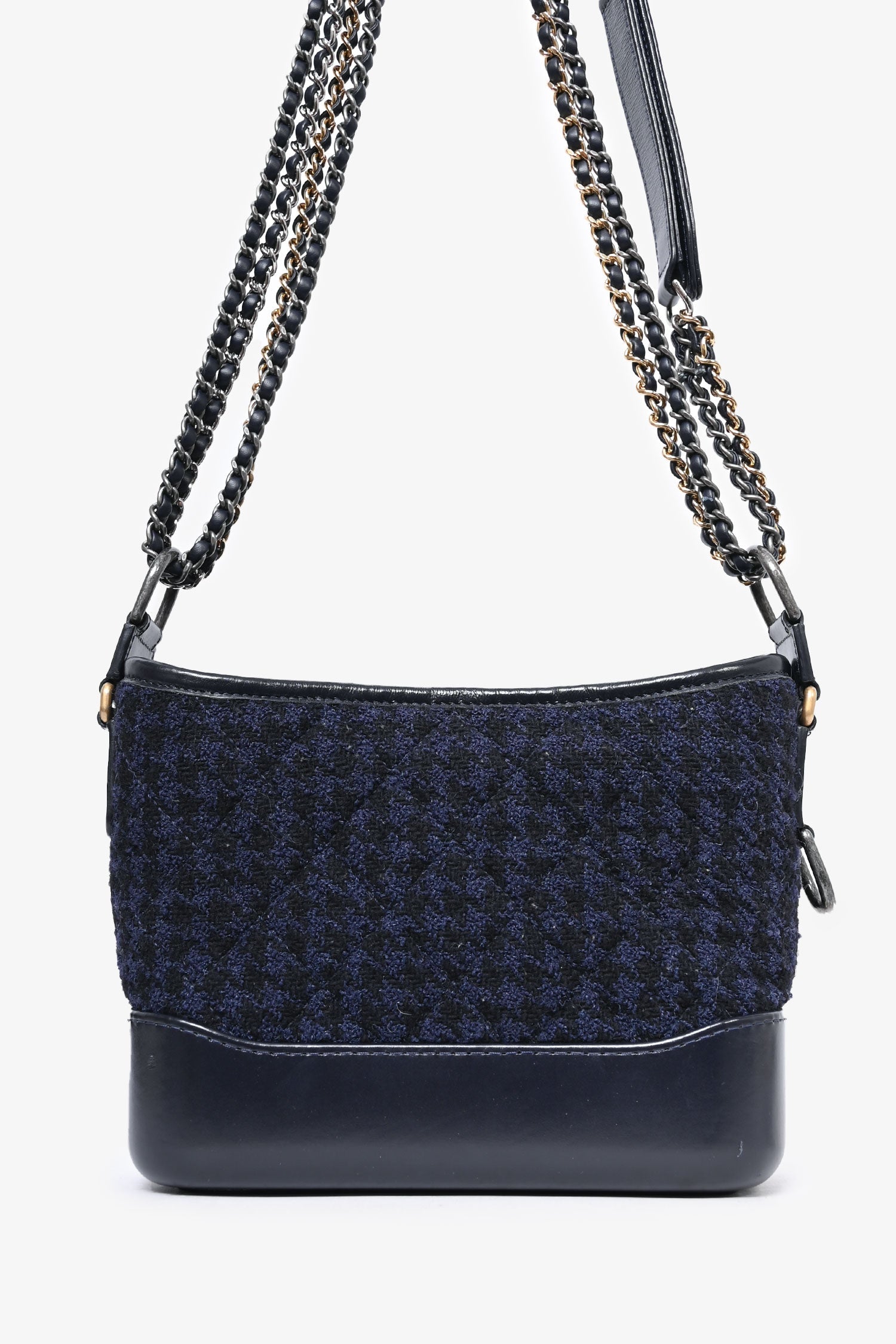 Chanel™ 2017 Black Leather/Navy Tweed Small Gabrielle Shoulder Bag (As Is)