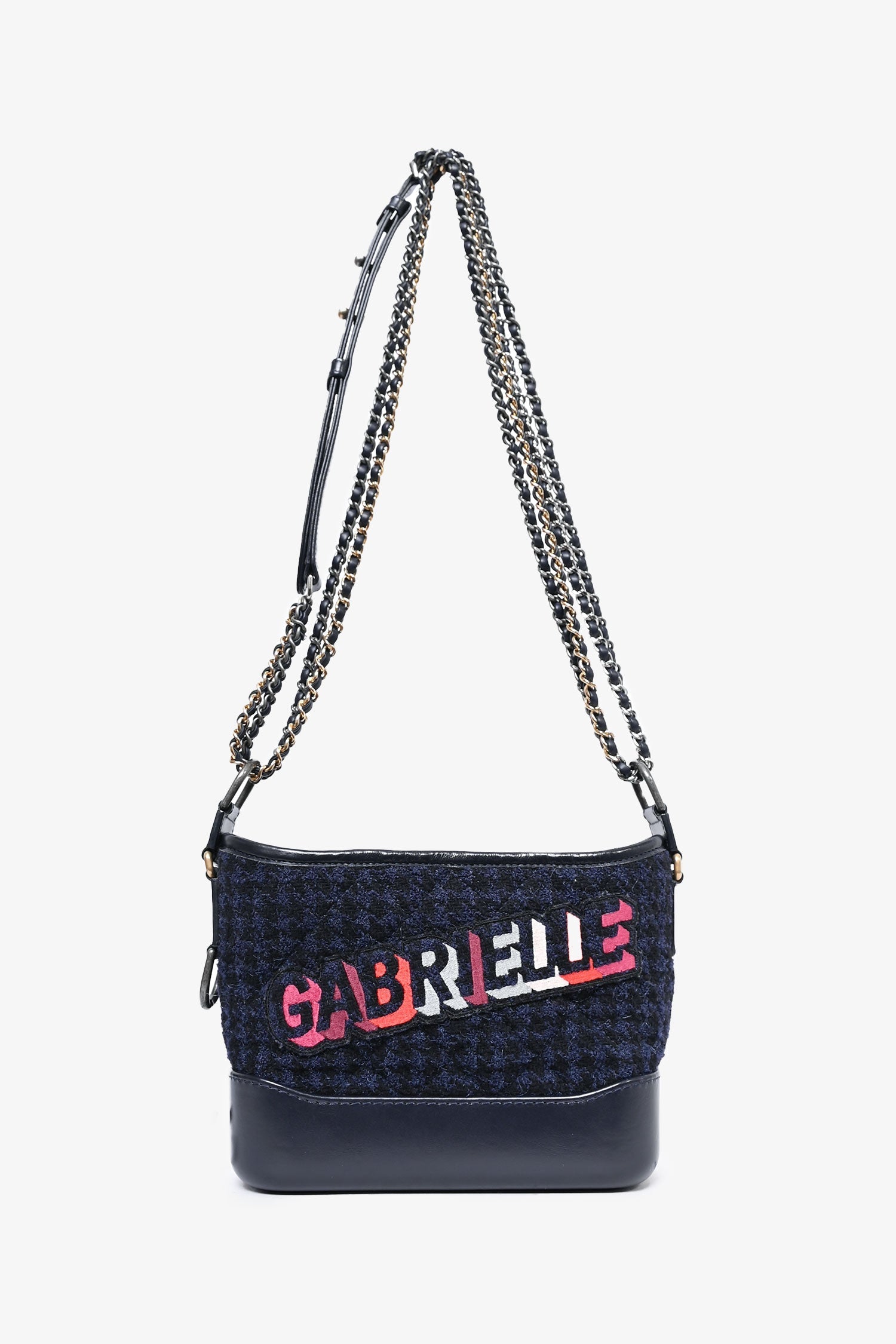 Chanel™ 2017 Black Leather/Navy Tweed Small Gabrielle Shoulder Bag (As Is)