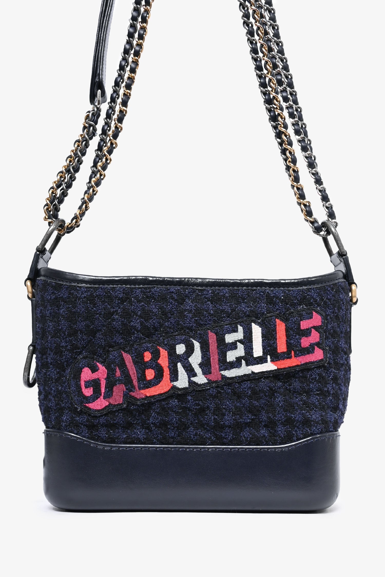 Chanel™ 2017 Black Leather/Navy Tweed Small Gabrielle Shoulder Bag (As Is)