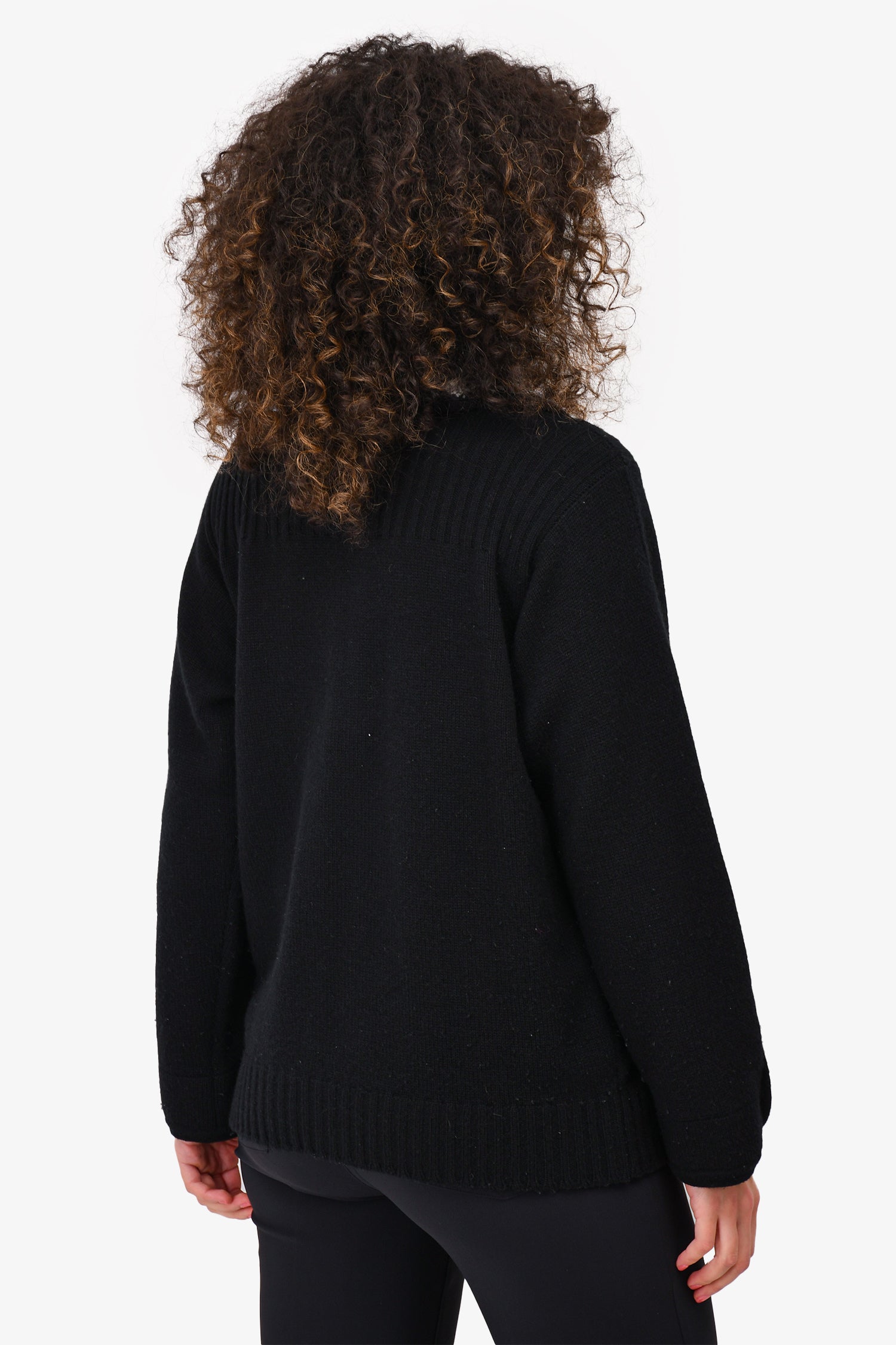 Chanel™ Black Cashmere Patterned Collar Zip Up Sweater Size 44