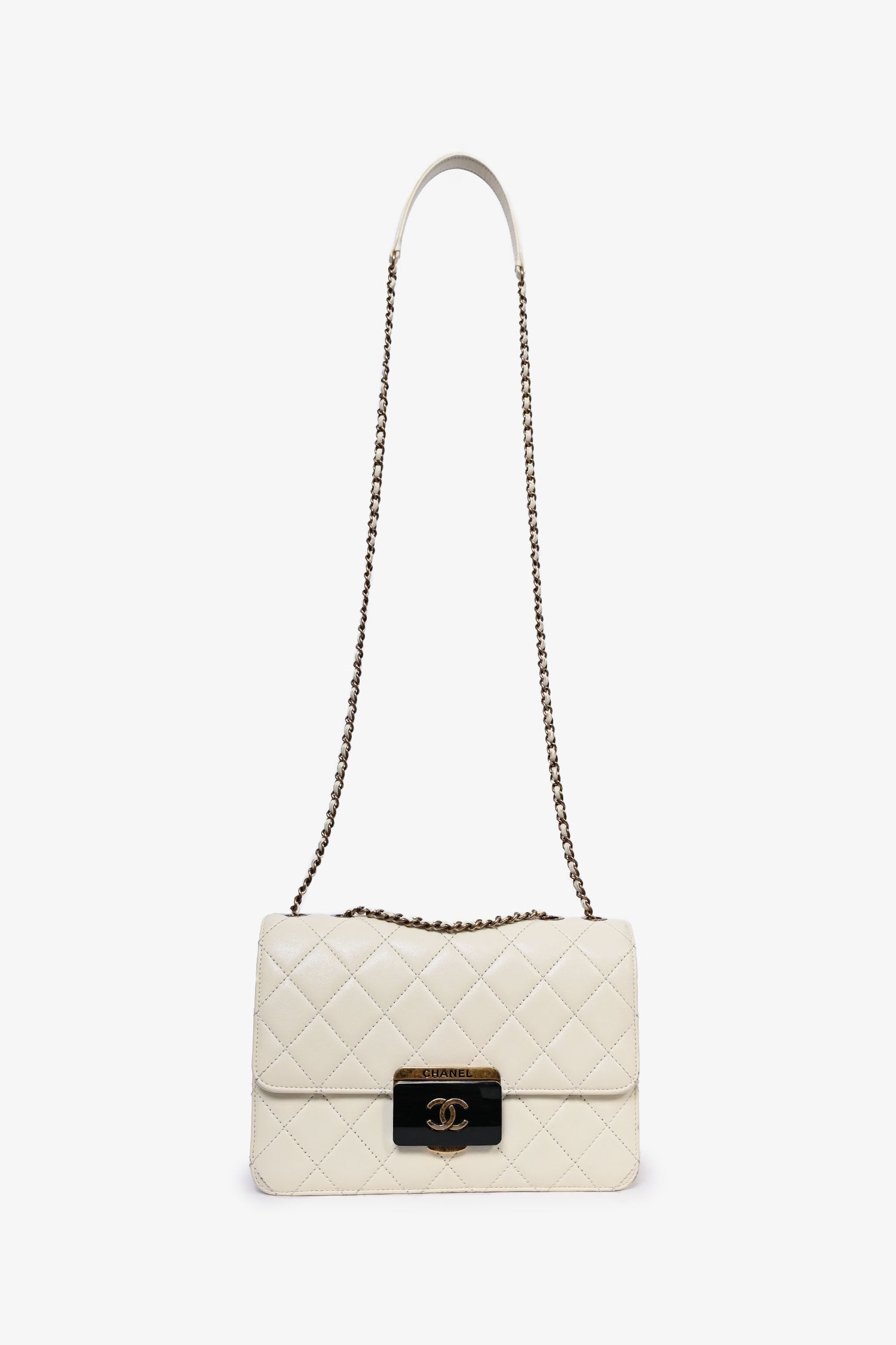 Chanel™ 2016 Cream Leather Beauty Lock Flap Shoulder Bag