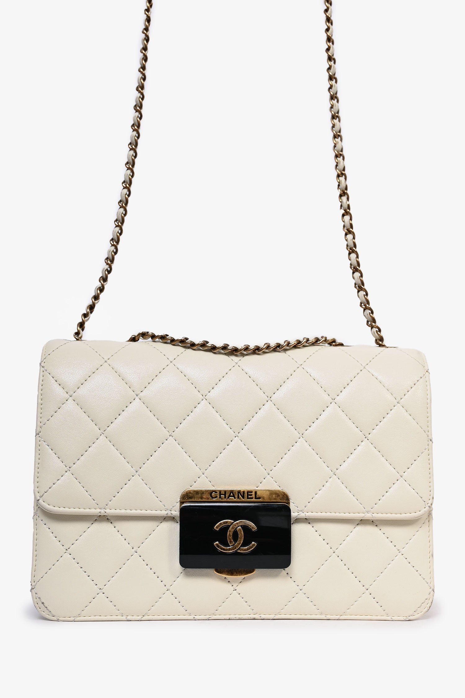 Chanel™ 2016 Cream Leather Beauty Lock Flap Shoulder Bag