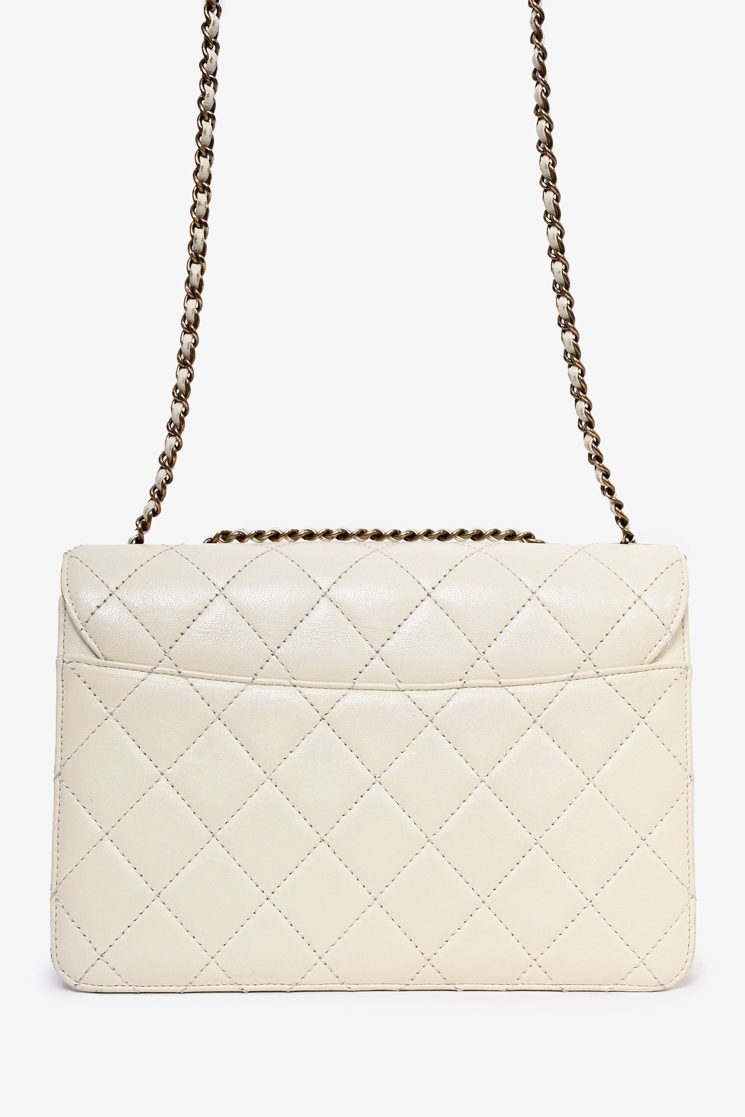 Chanel™ 2016 Cream Leather Beauty Lock Flap Shoulder Bag