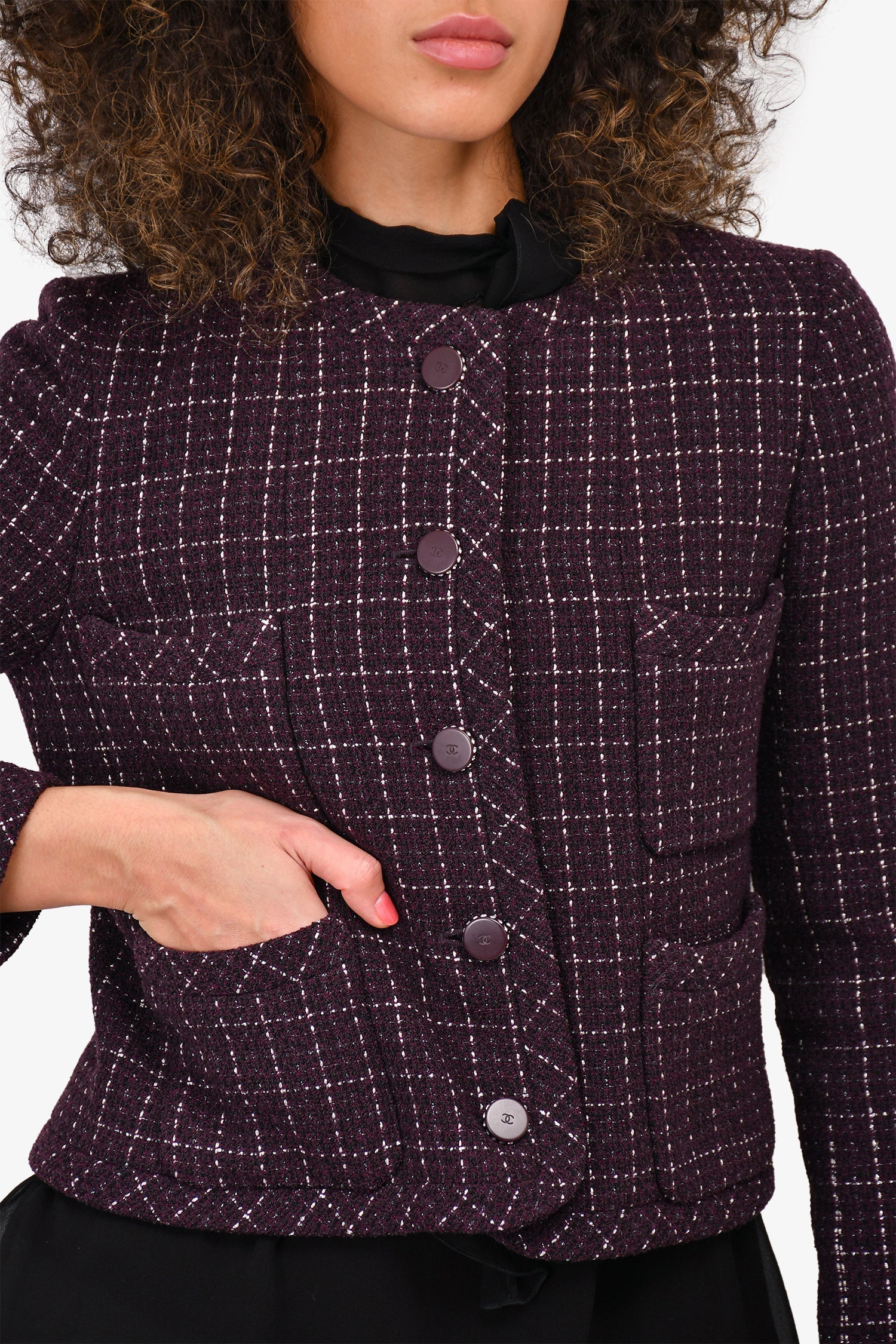 Chanel™ Purple/Silver Tweed Buttoned Evening Jacket (As Is)