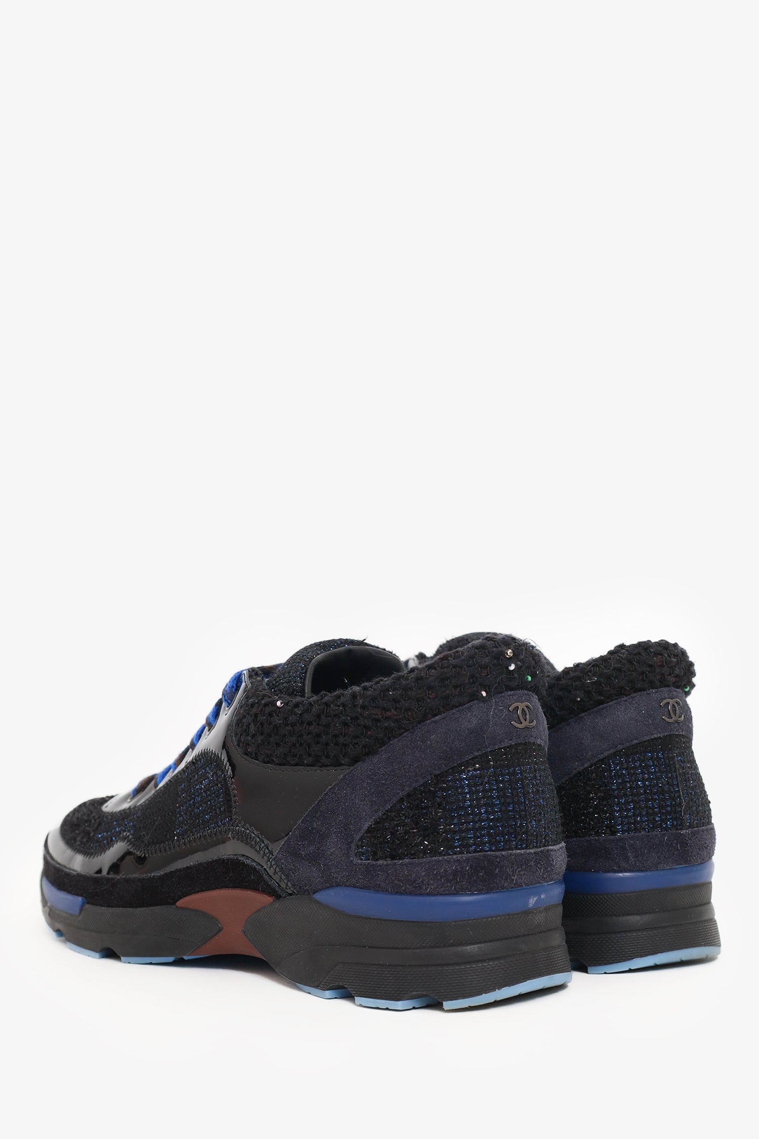 Chanel™ Black Tweed/Patent Leather CC Low Top Sneaker Size 38.5