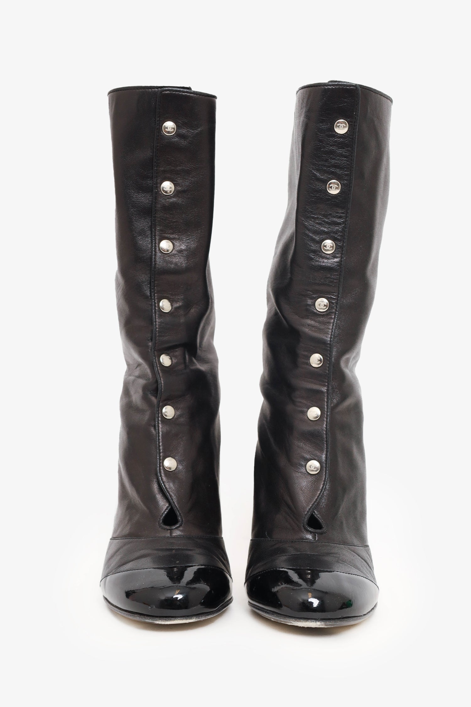Chanel™ Black Lambskin Button Up Ankle Boots Size 37.5