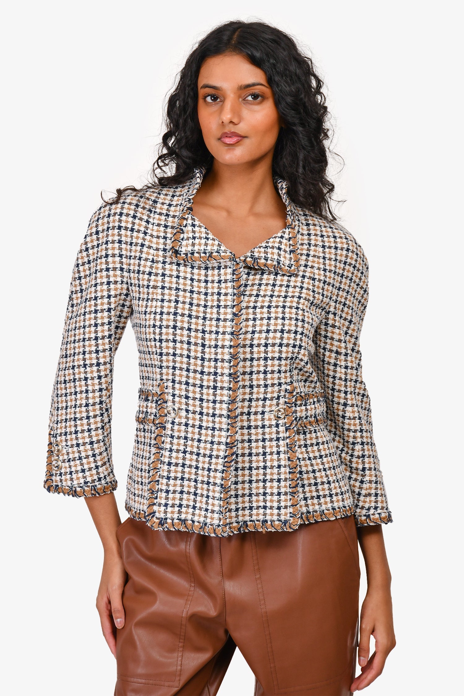 Chanel™ 08P Beige/White/Black Plaid Jacket Size 38