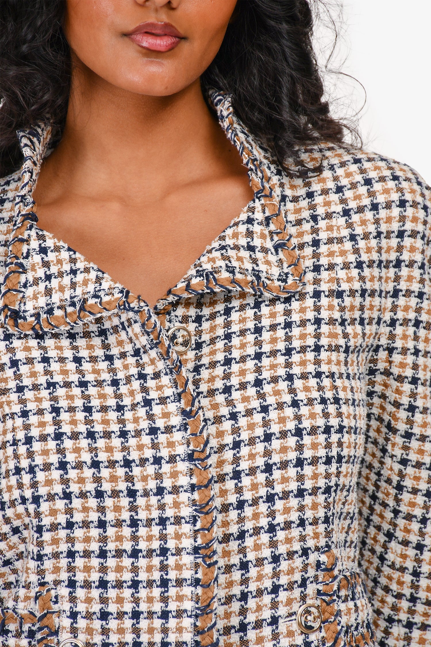 Chanel™ 08P Beige/White/Black Plaid Jacket Size 38