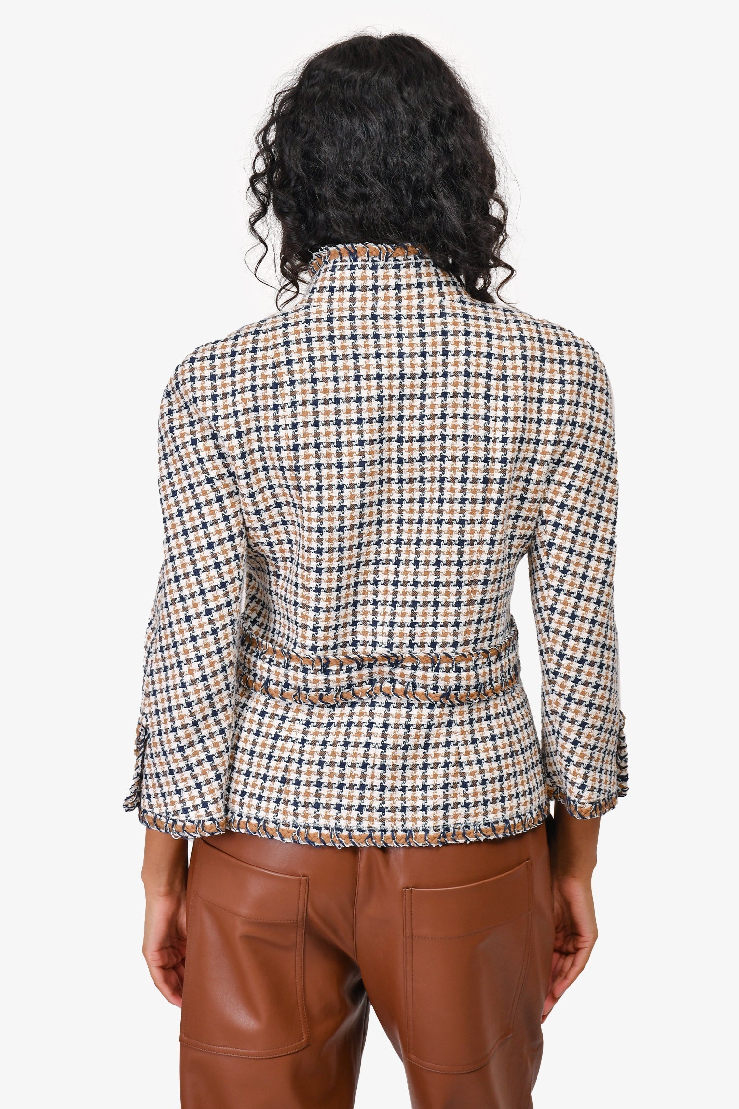 Chanel™ 08P Beige/White/Black Plaid Jacket Size 38