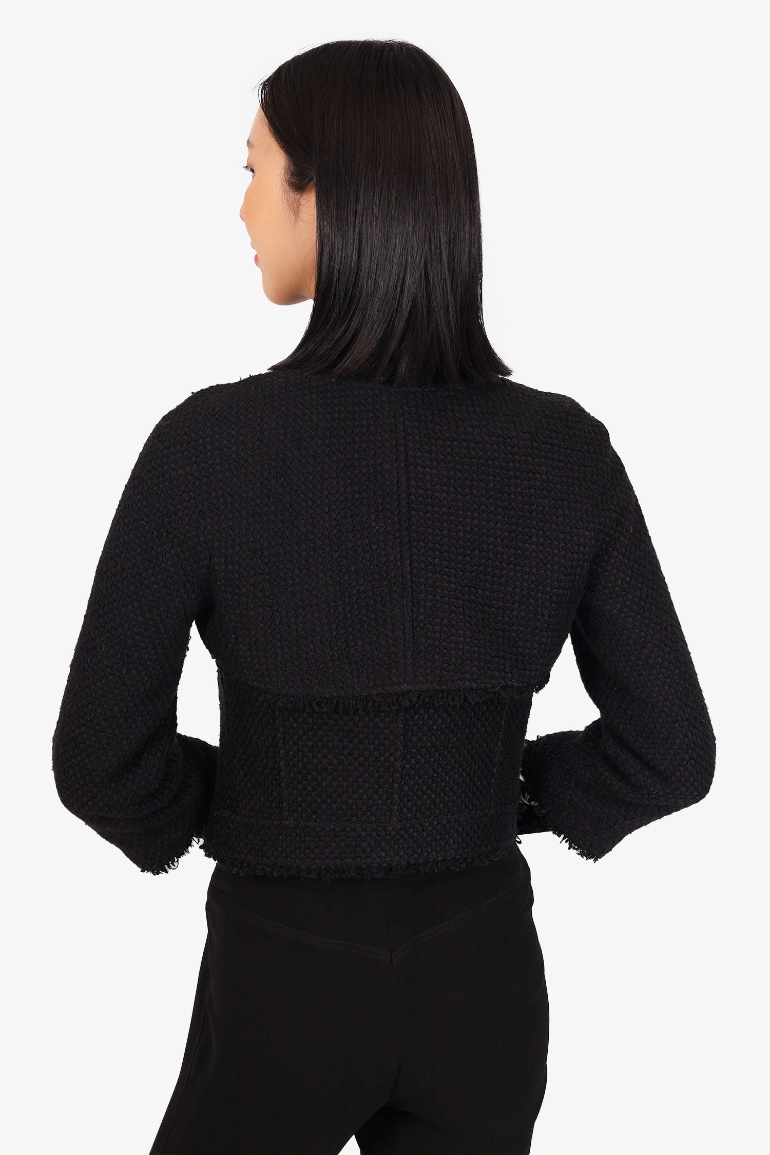 Chanel™ 06P Black Tweed Zip-up Jacket with Detachable Sleeves Size 36