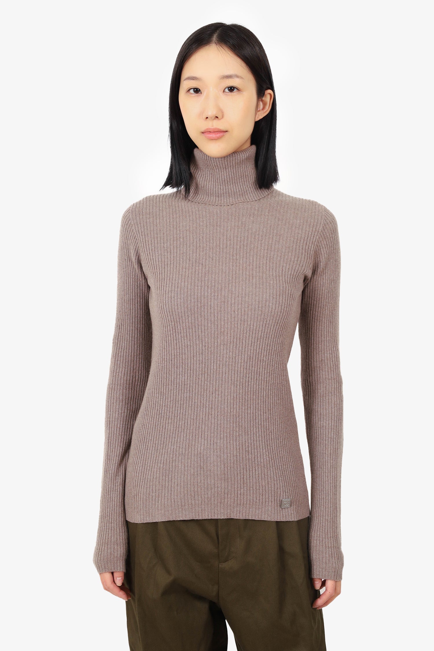 Chanel™ 03A Brown Ribbed Turtle Neck Sweater Size 42