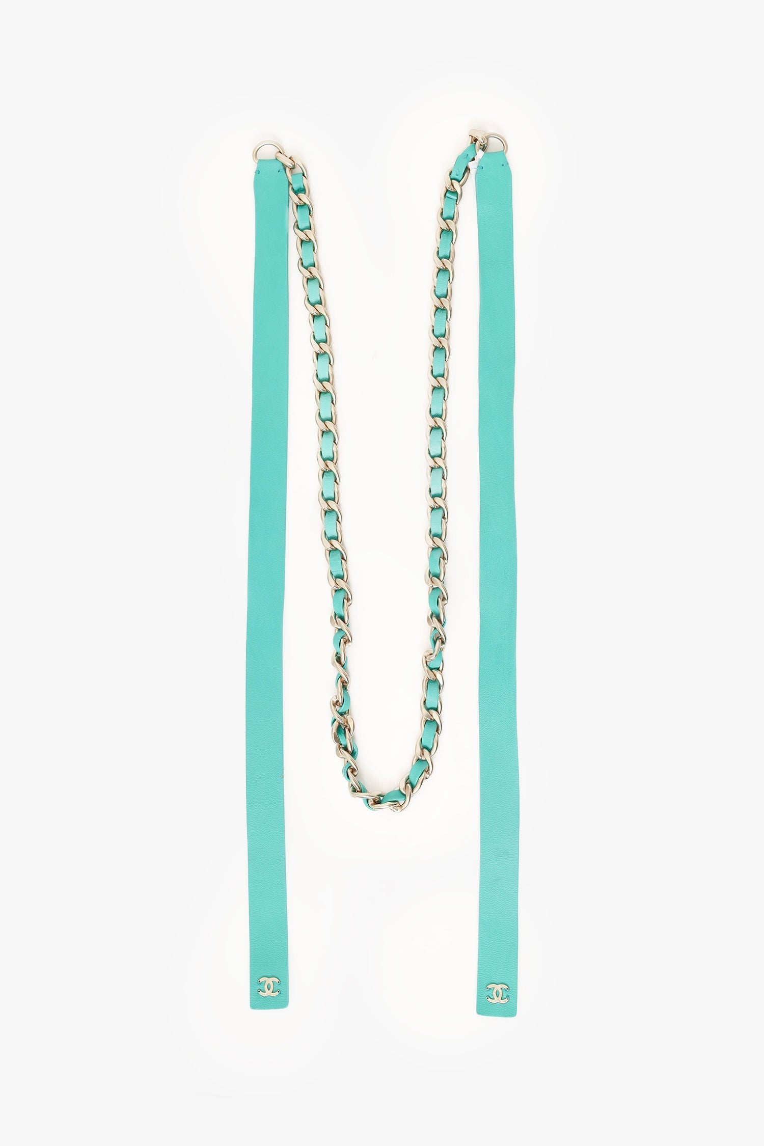 Chanel™ Blue Leather Bow Chain-Link Belt