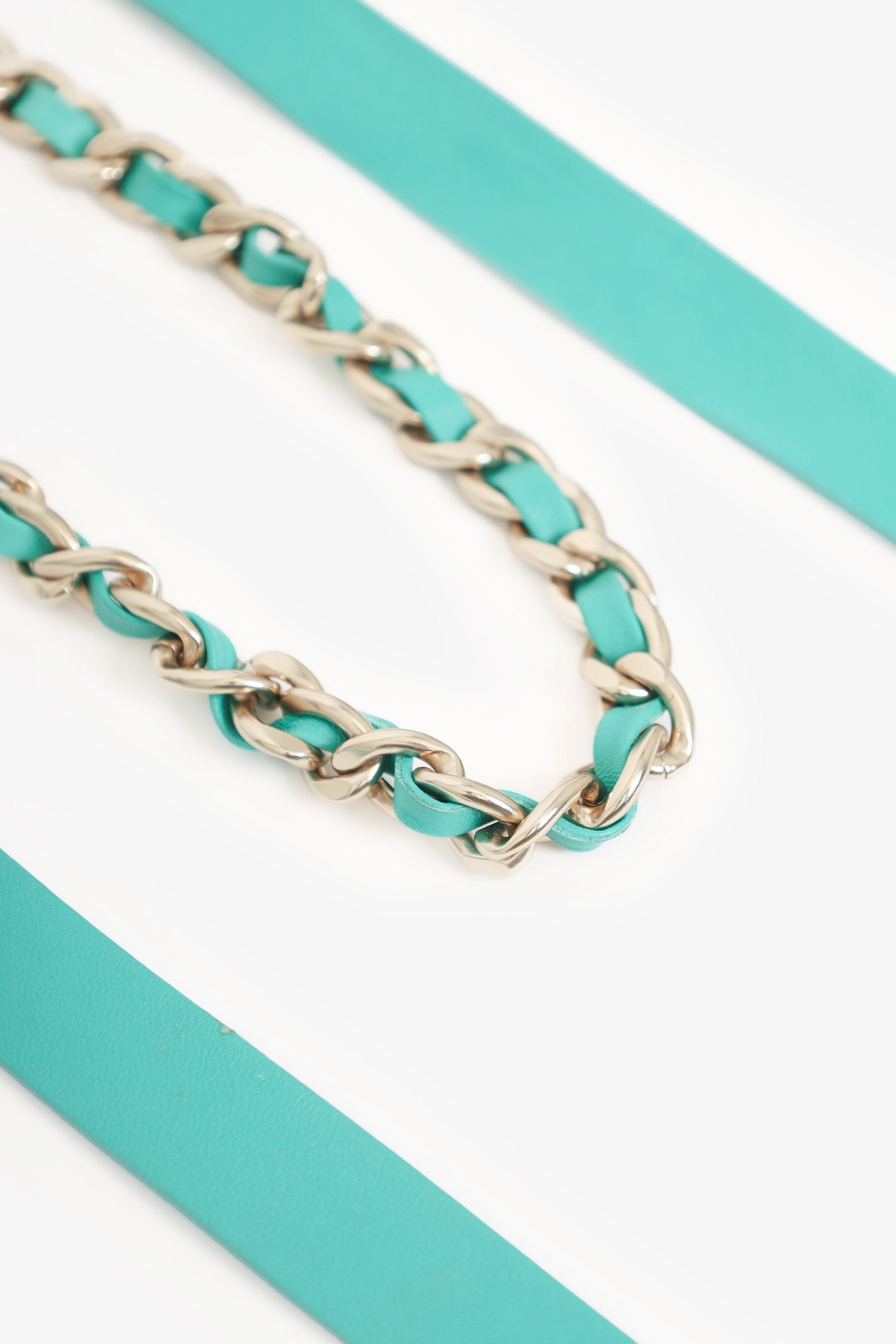 Chanel™ Blue Leather Bow Chain-Link Belt