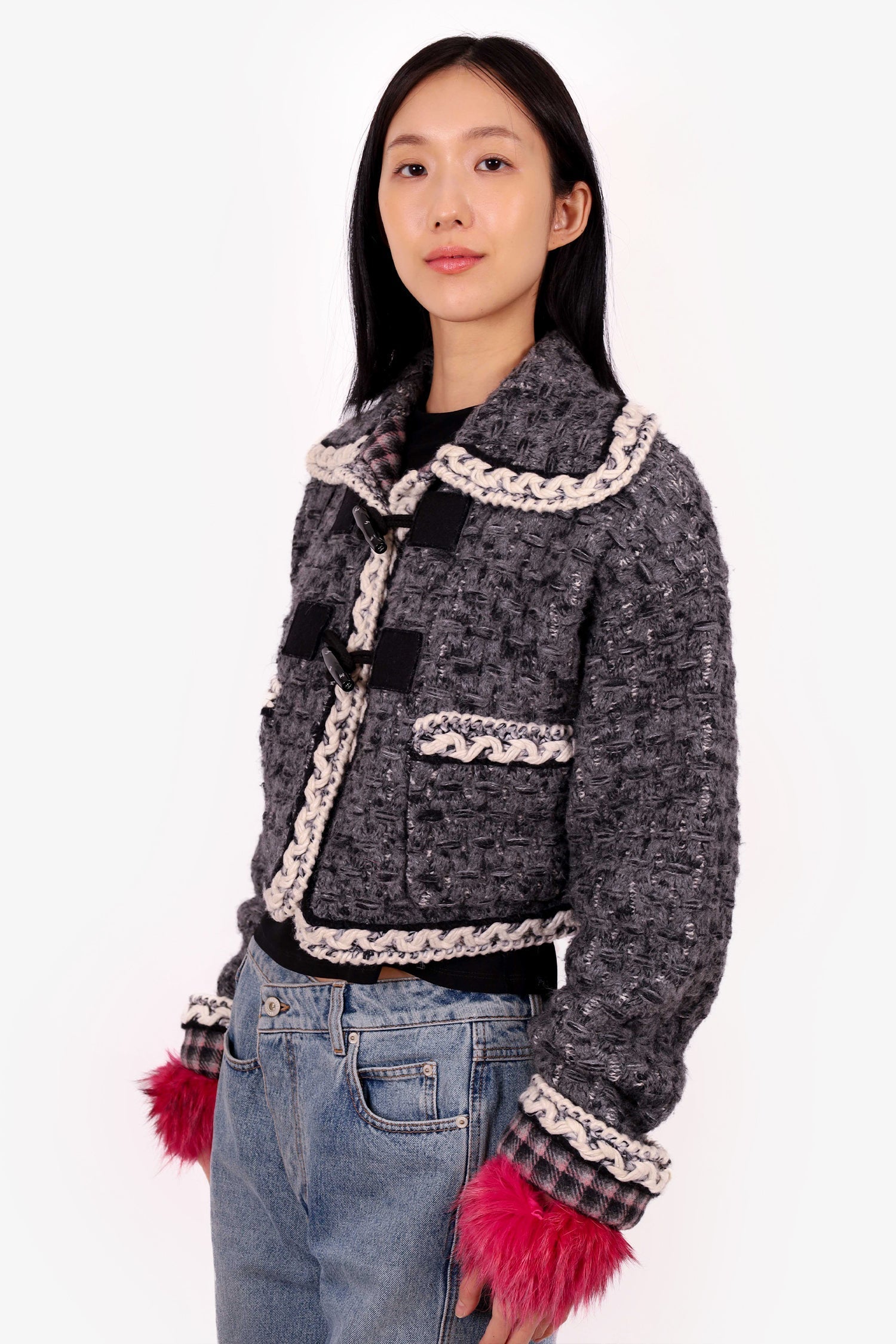 Chanel™ Chanel 21B Grey Cashmere Knit Tweed Toggle Jacket Size 38
