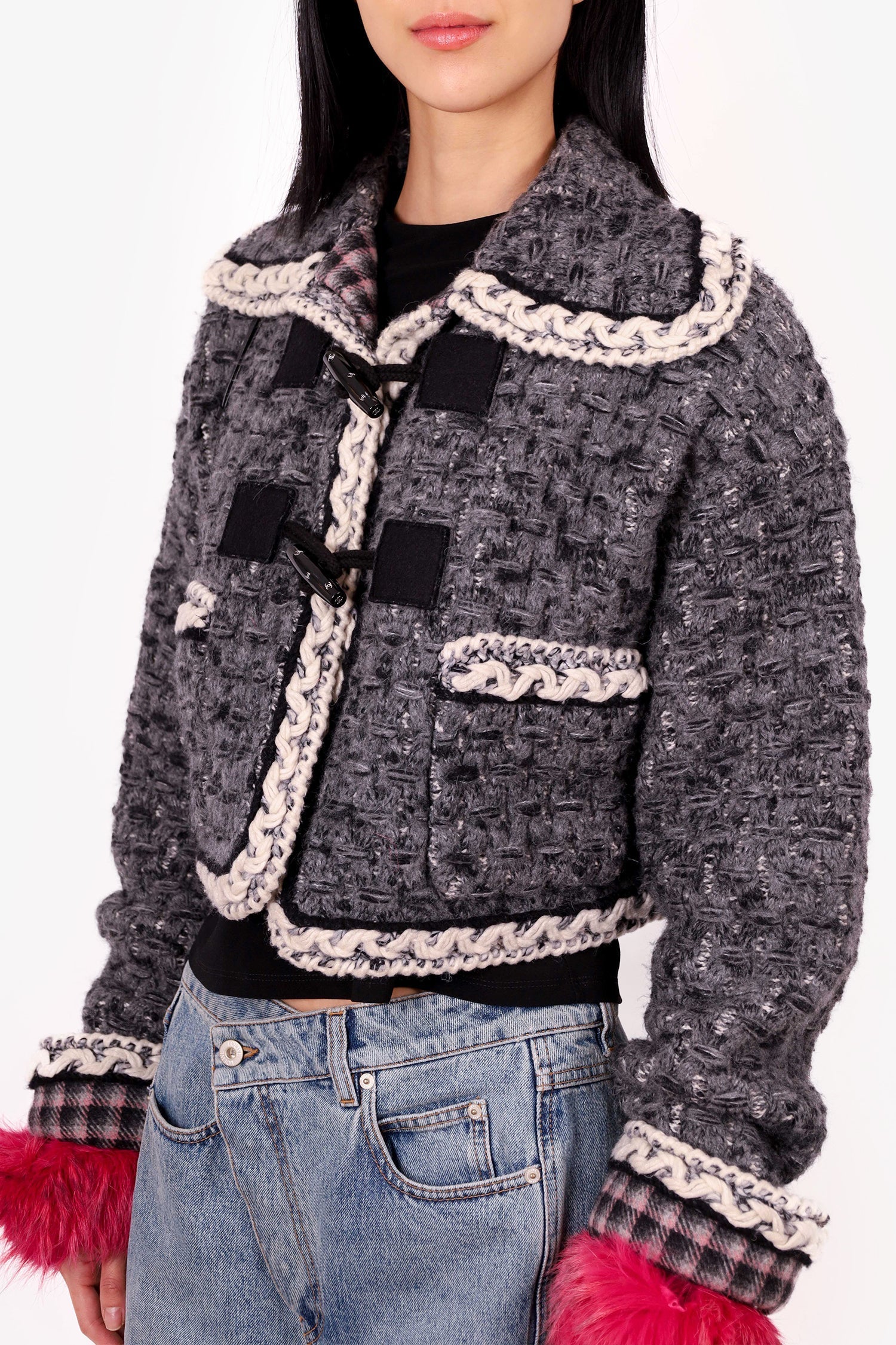 Chanel™ Chanel 21B Grey Cashmere Knit Tweed Toggle Jacket Size 38
