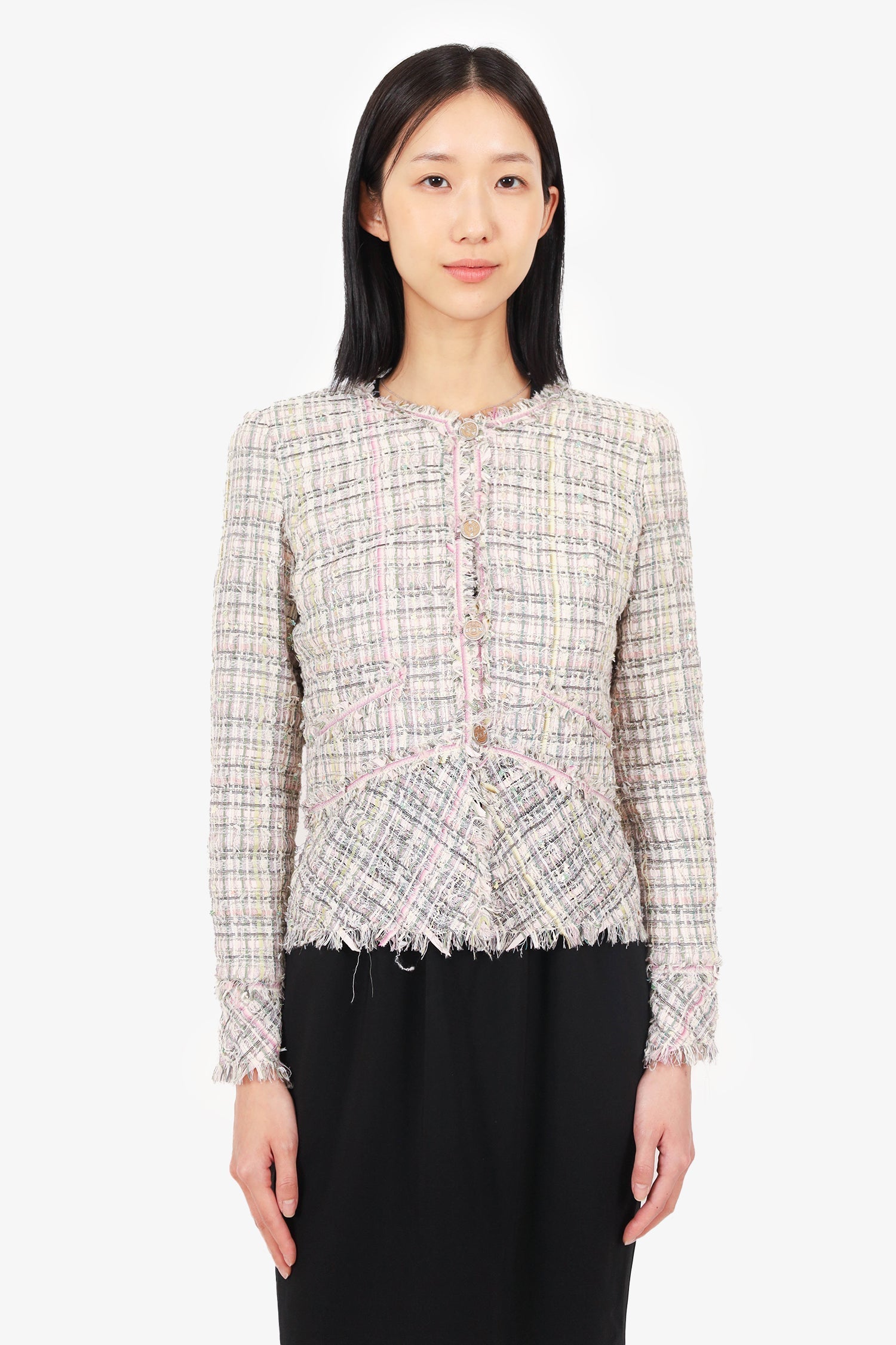 Chanel™ 2005 Green/Pink Tweed Sequin Embellished Jacket Size 40
