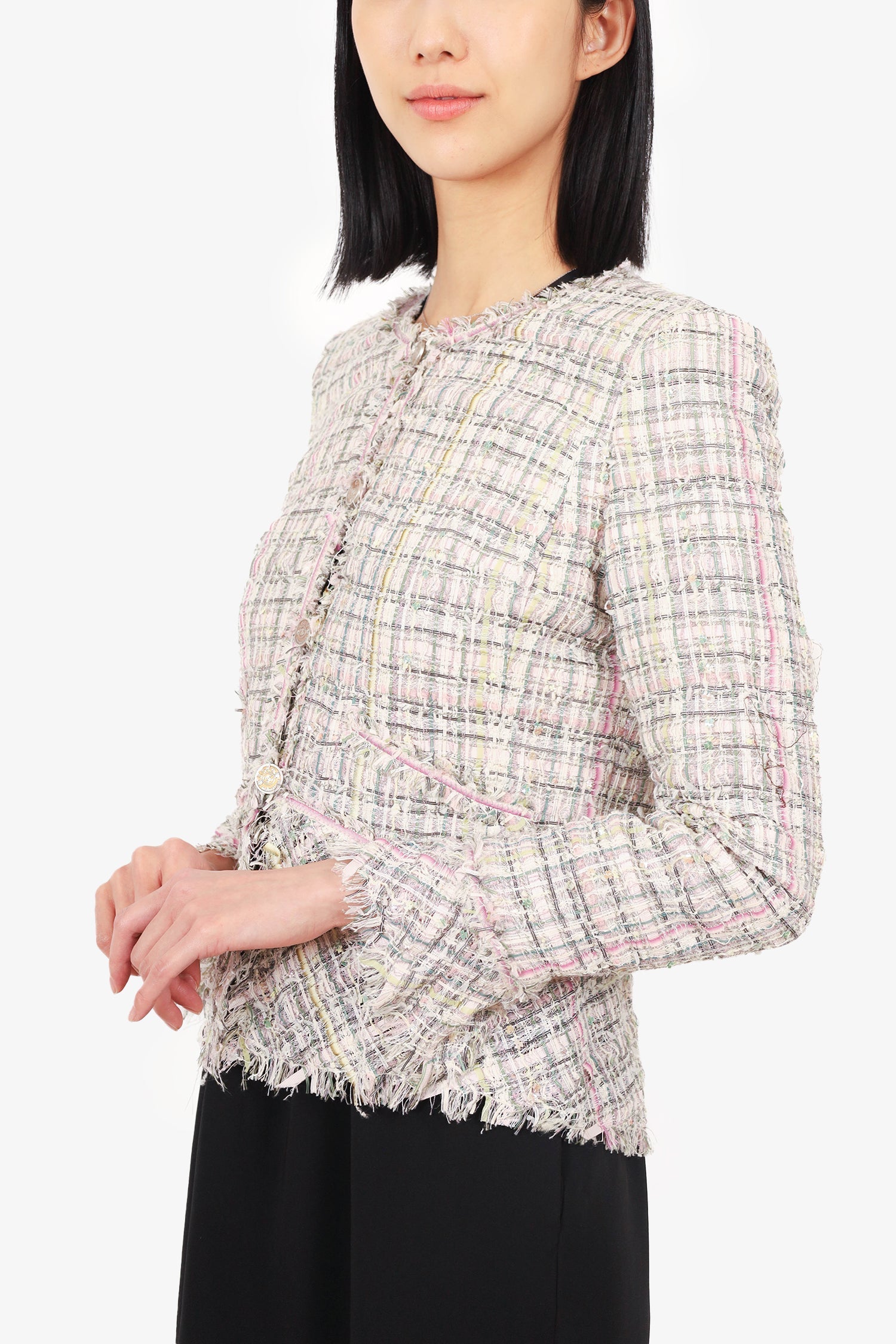 Chanel™ 2005 Green/Pink Tweed Sequin Embellished Jacket Size 40