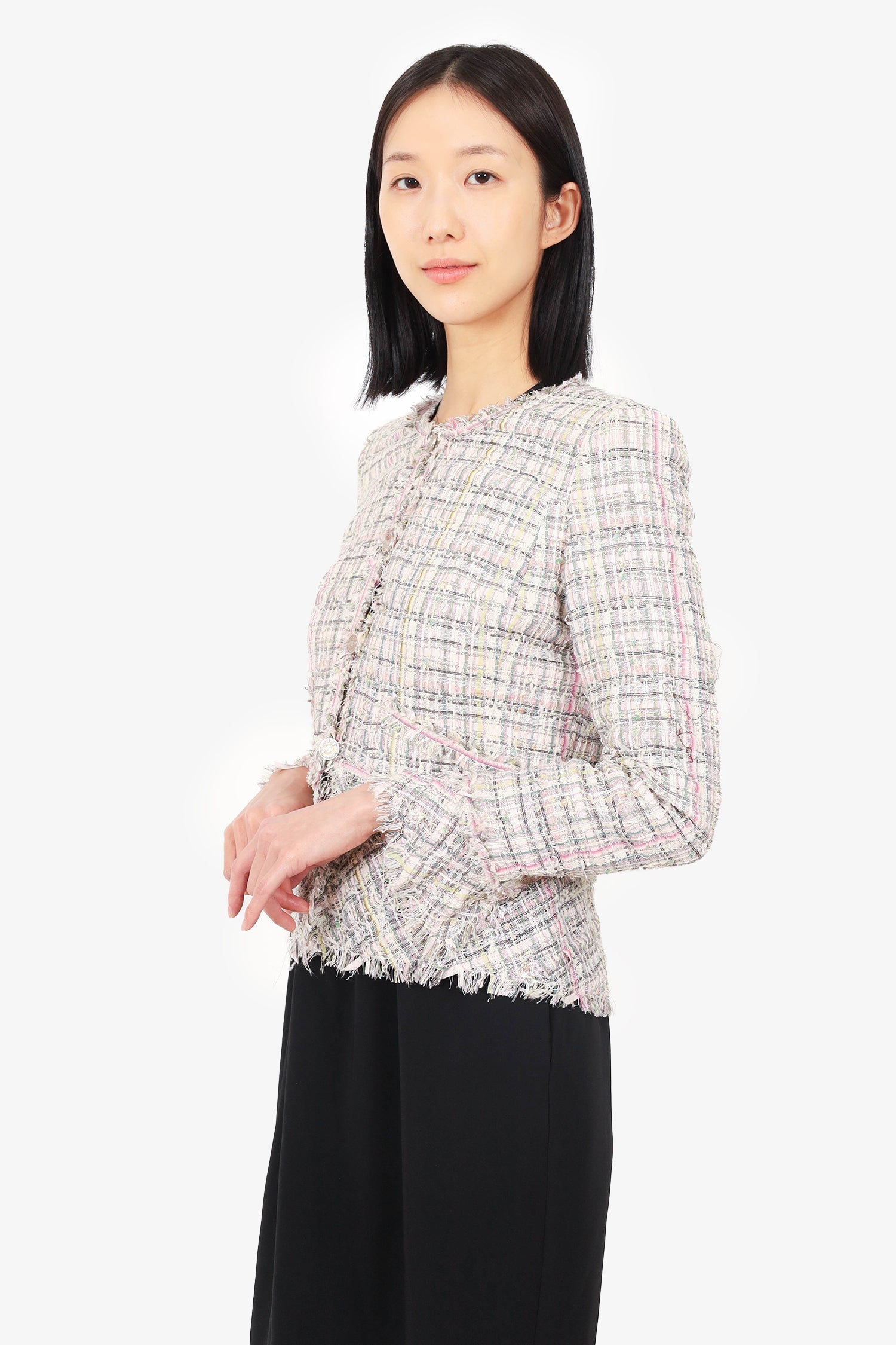 Chanel™ 2005 Green/Pink Tweed Sequin Embellished Jacket Size 40