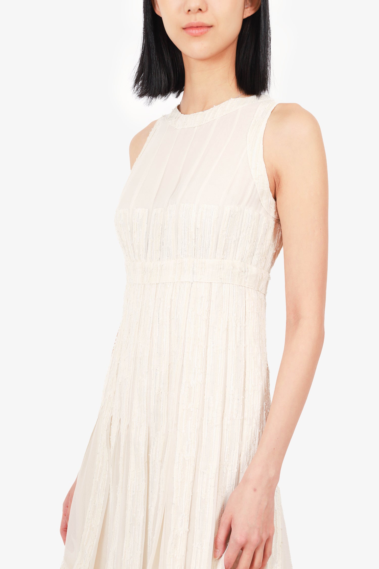 Chanel™ 2007 Cruise Silk Cream/White Sleeveless Pleated Dress Size 38