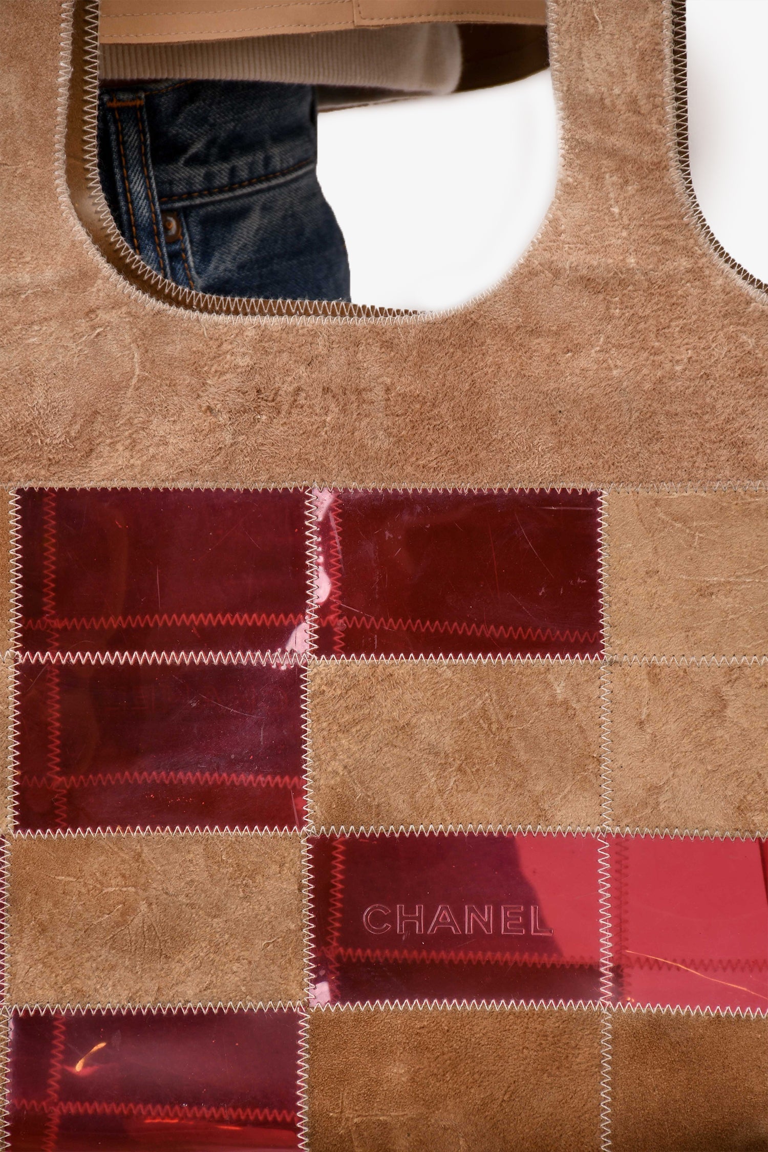 Chanel™ 1997/99 Pink/Beige Suede Translucent Patchwork Tote (As Is)