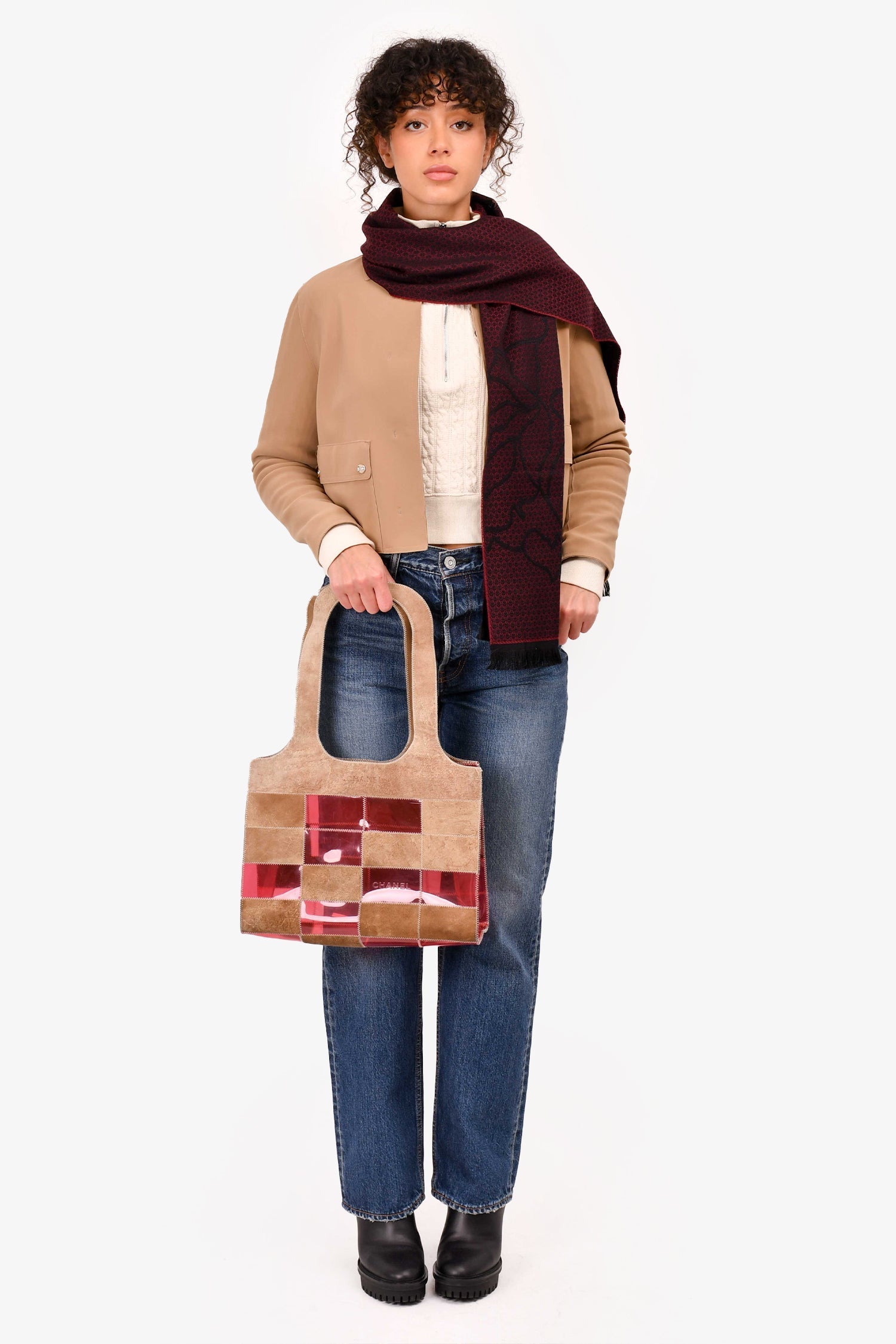 Chanel™ 1997/99 Pink/Beige Suede Translucent Patchwork Tote (As Is)