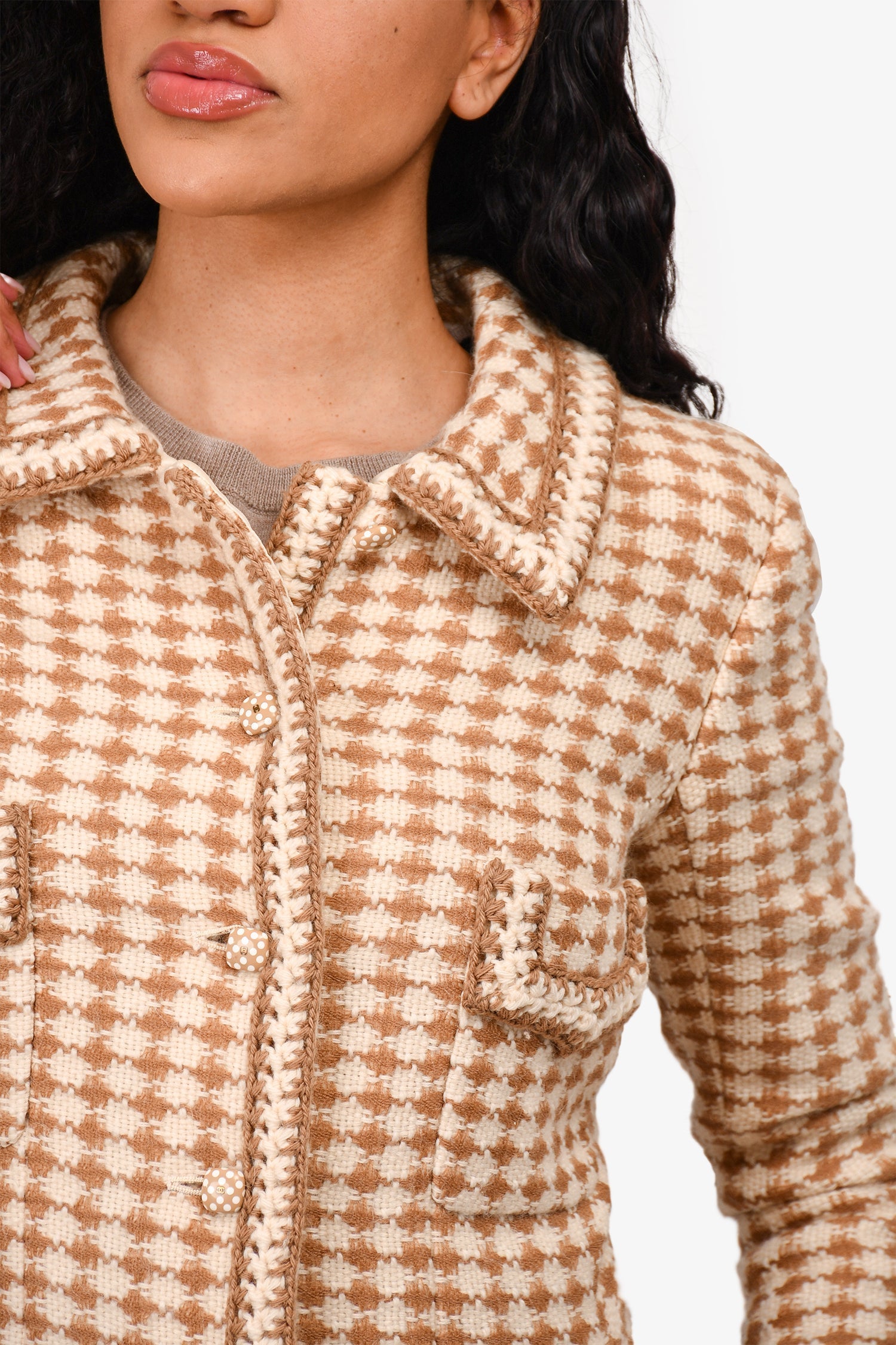 Chanel™ 2000 Brown/Cream Wool/Alpaca Blazer Jacket Size 38