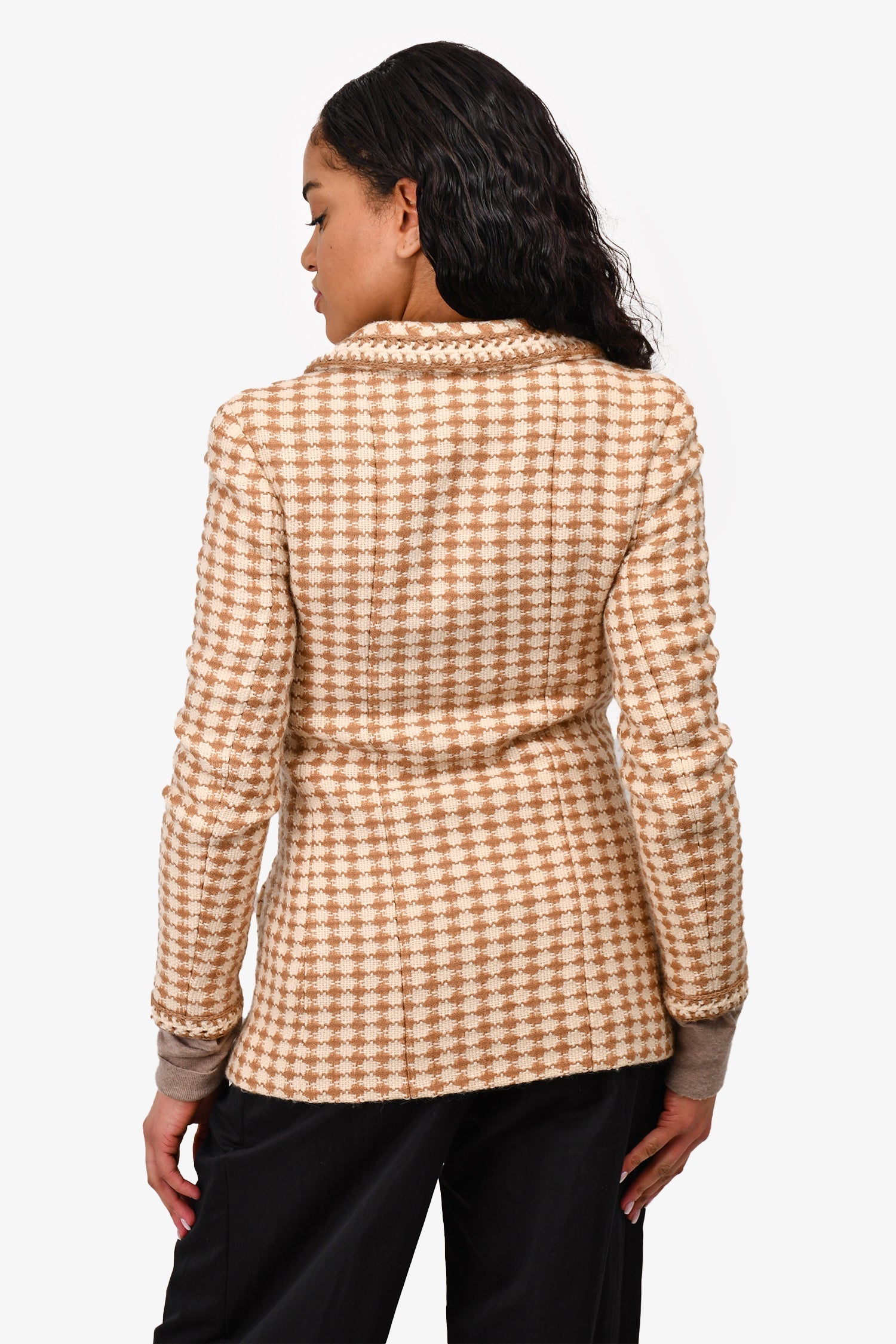 Chanel™ 2000 Brown/Cream Wool/Alpaca Blazer Jacket Size 38