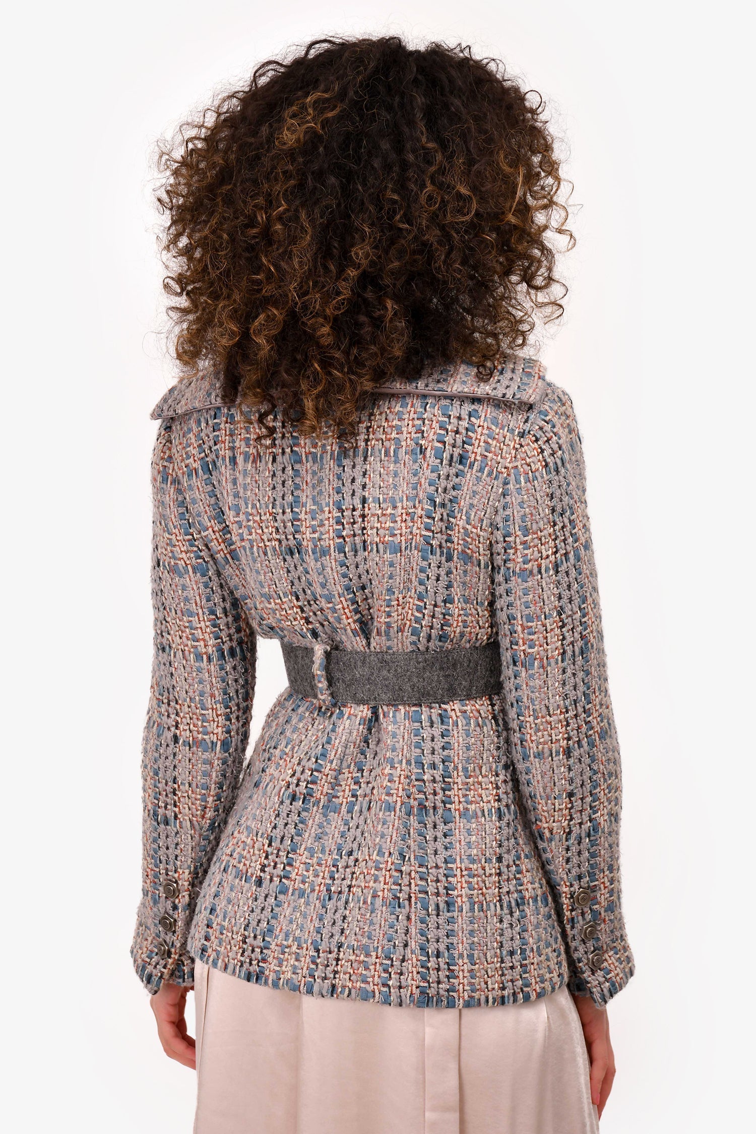 Chanel™ 2018 Autumn Grey/Blue Tweed Belted Jacket Size 36