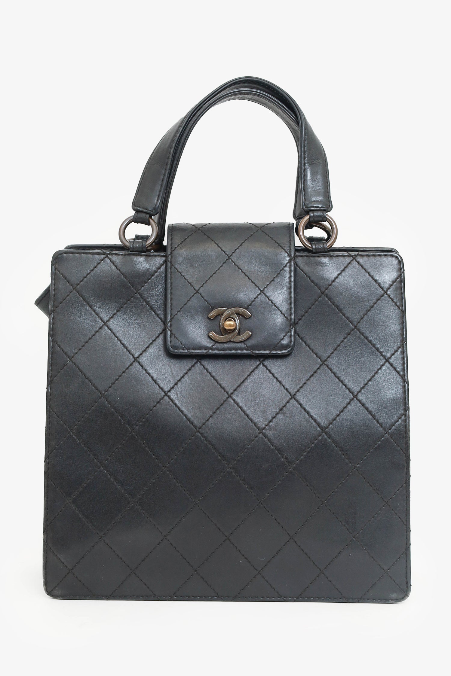 Chanel™ 1996-97 Black Leather Matelasse Coco Mark Tote