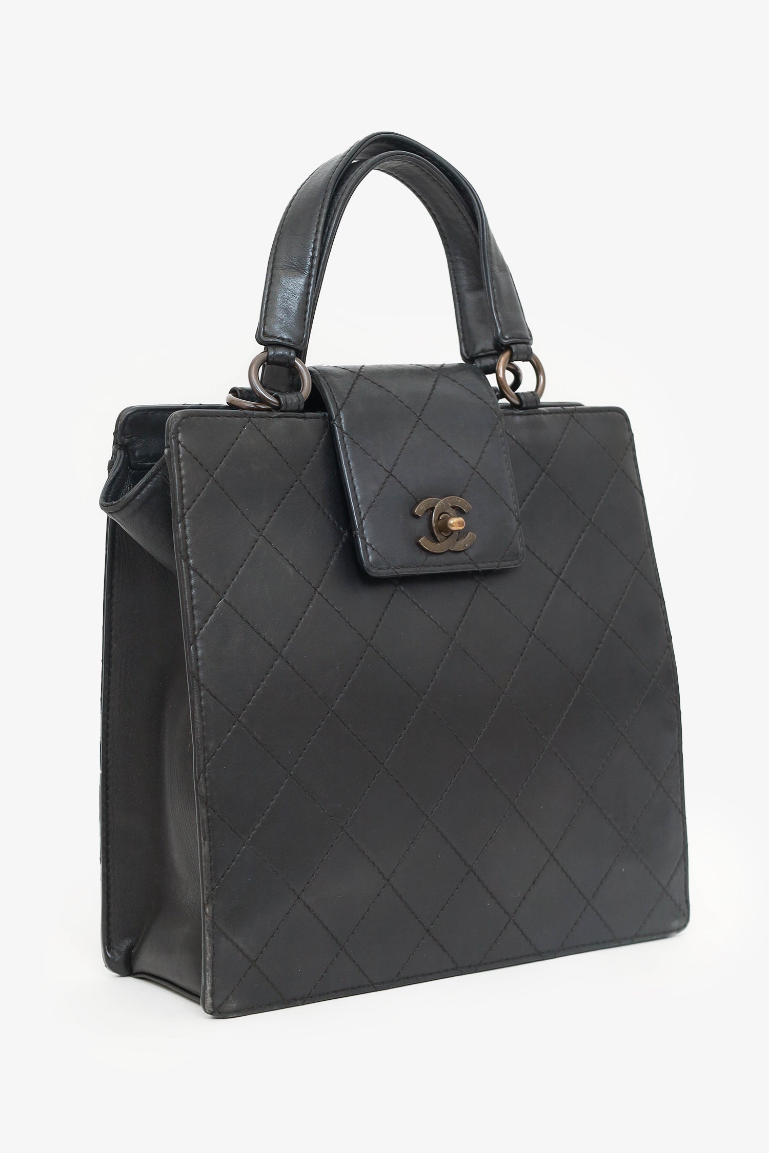 Chanel™ 1996-97 Black Leather Matelasse Coco Mark Tote