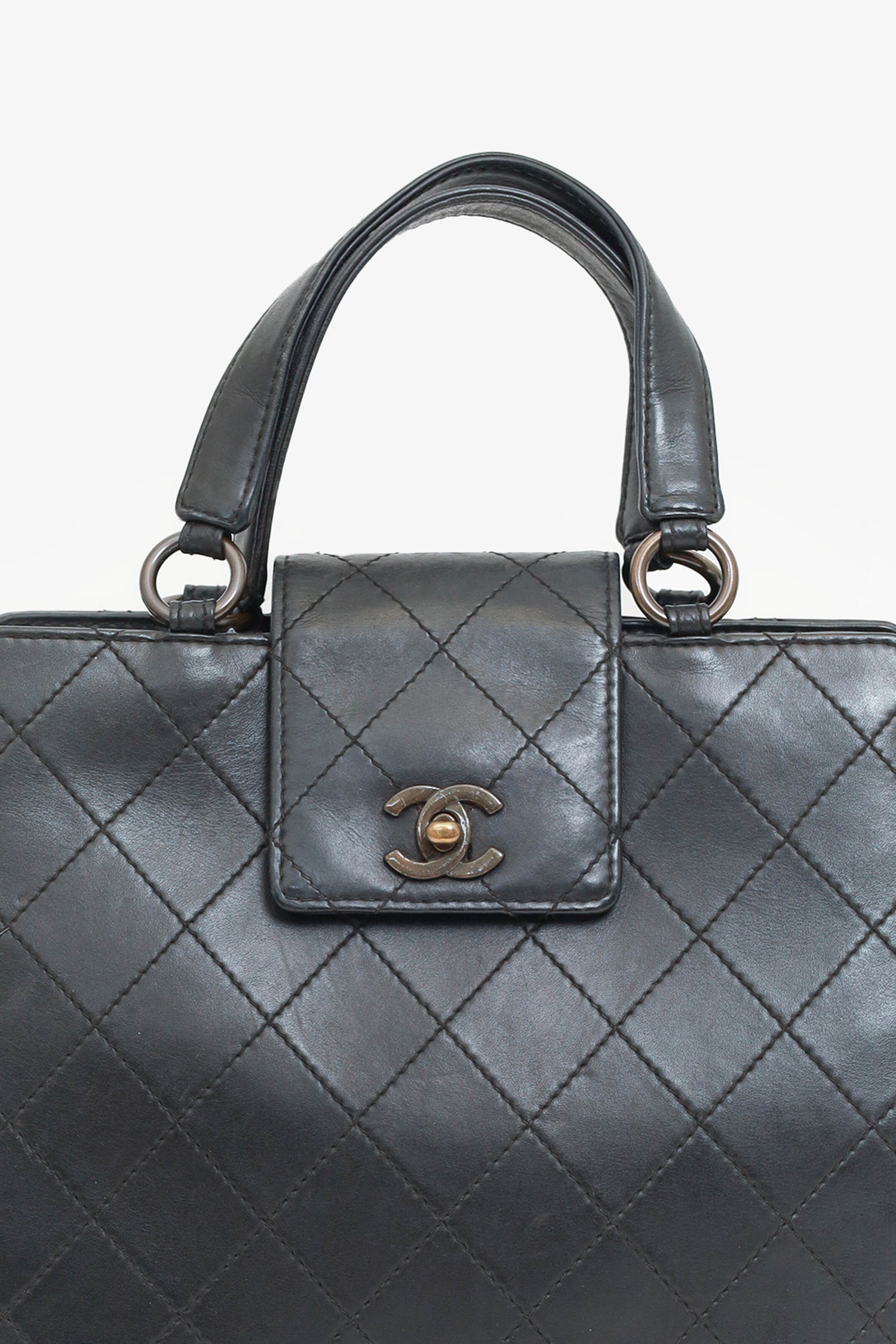 Chanel™ 1996-97 Black Leather Matelasse Coco Mark Tote
