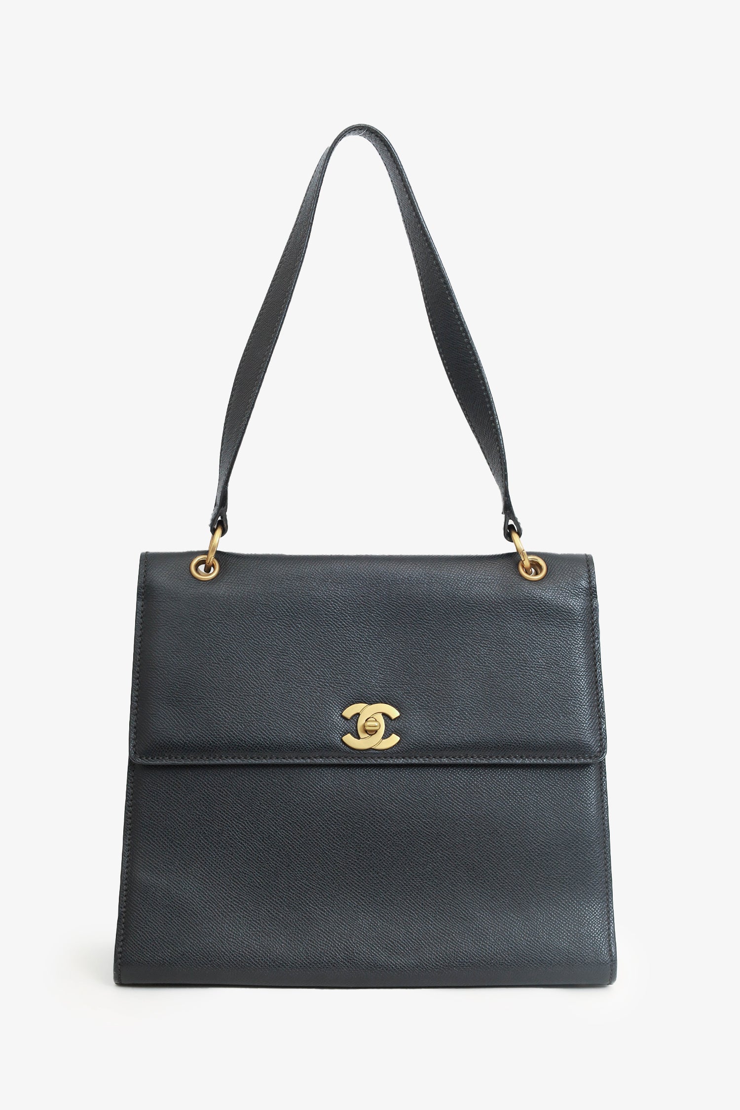 Chanel™ 1997-99 Black Caviar Leather Straight Flap Shoulder Bag