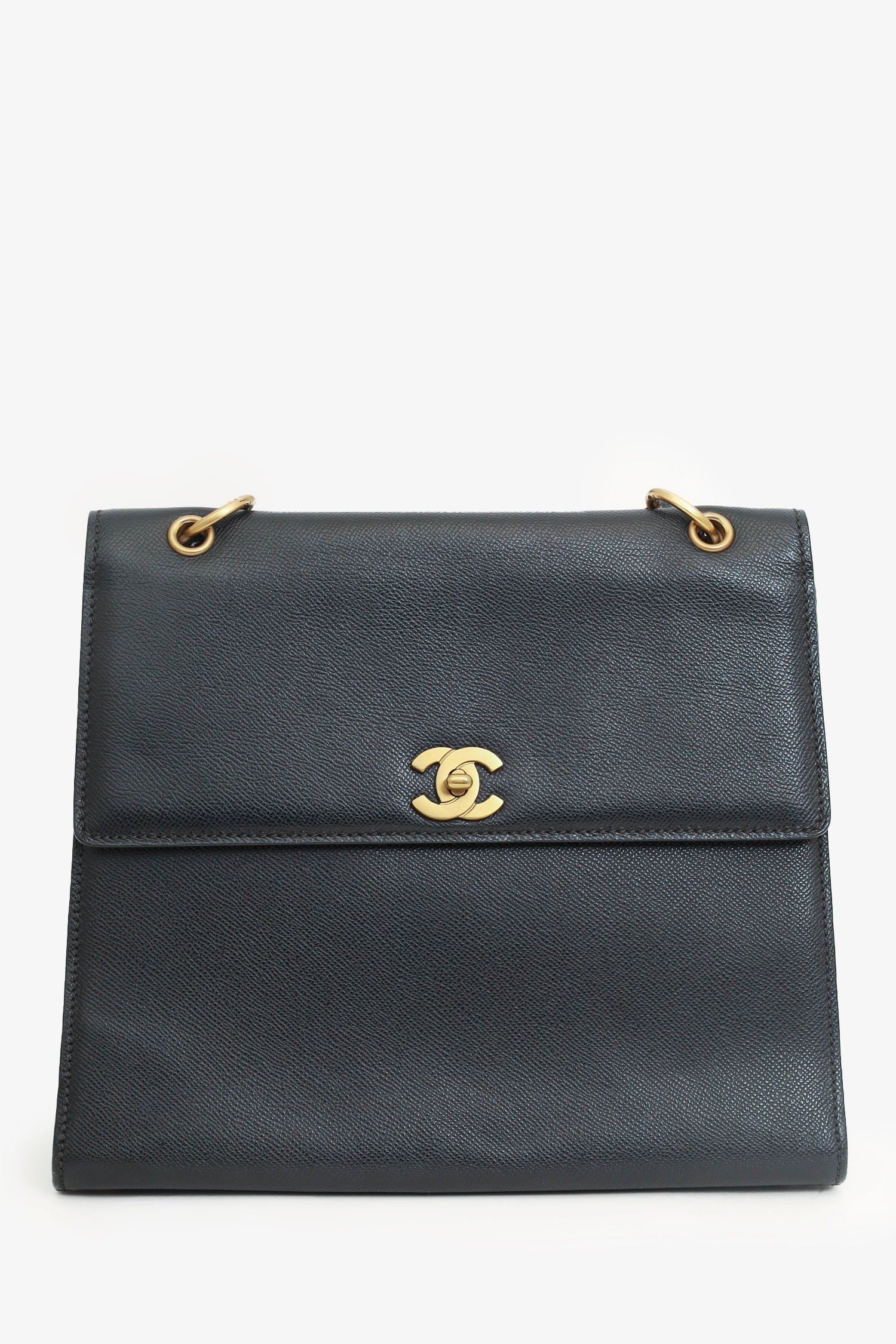 Chanel™ 1997-99 Black Caviar Leather Straight Flap Shoulder Bag