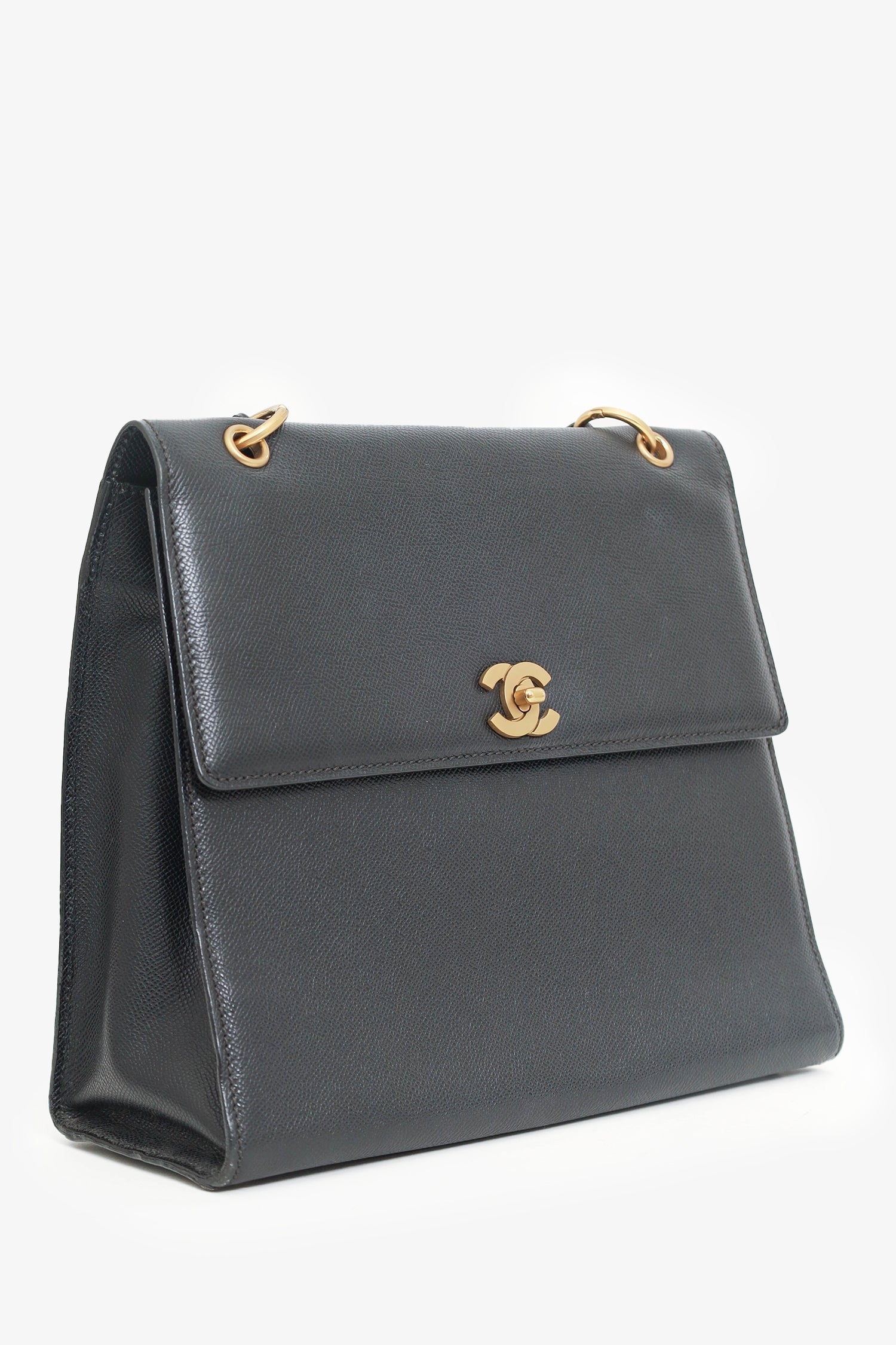 Chanel™ 1997-99 Black Caviar Leather Straight Flap Shoulder Bag