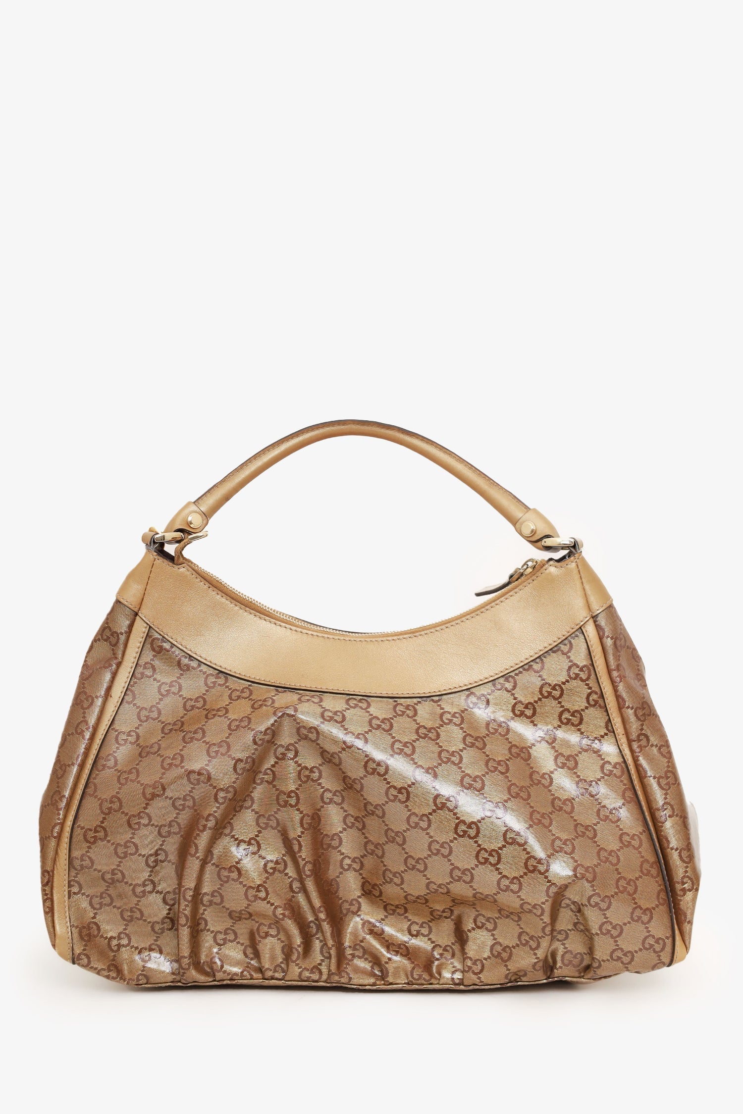 Gucci Brown GG Crystal Abbey D-Ring Shoulder Bag with Charm