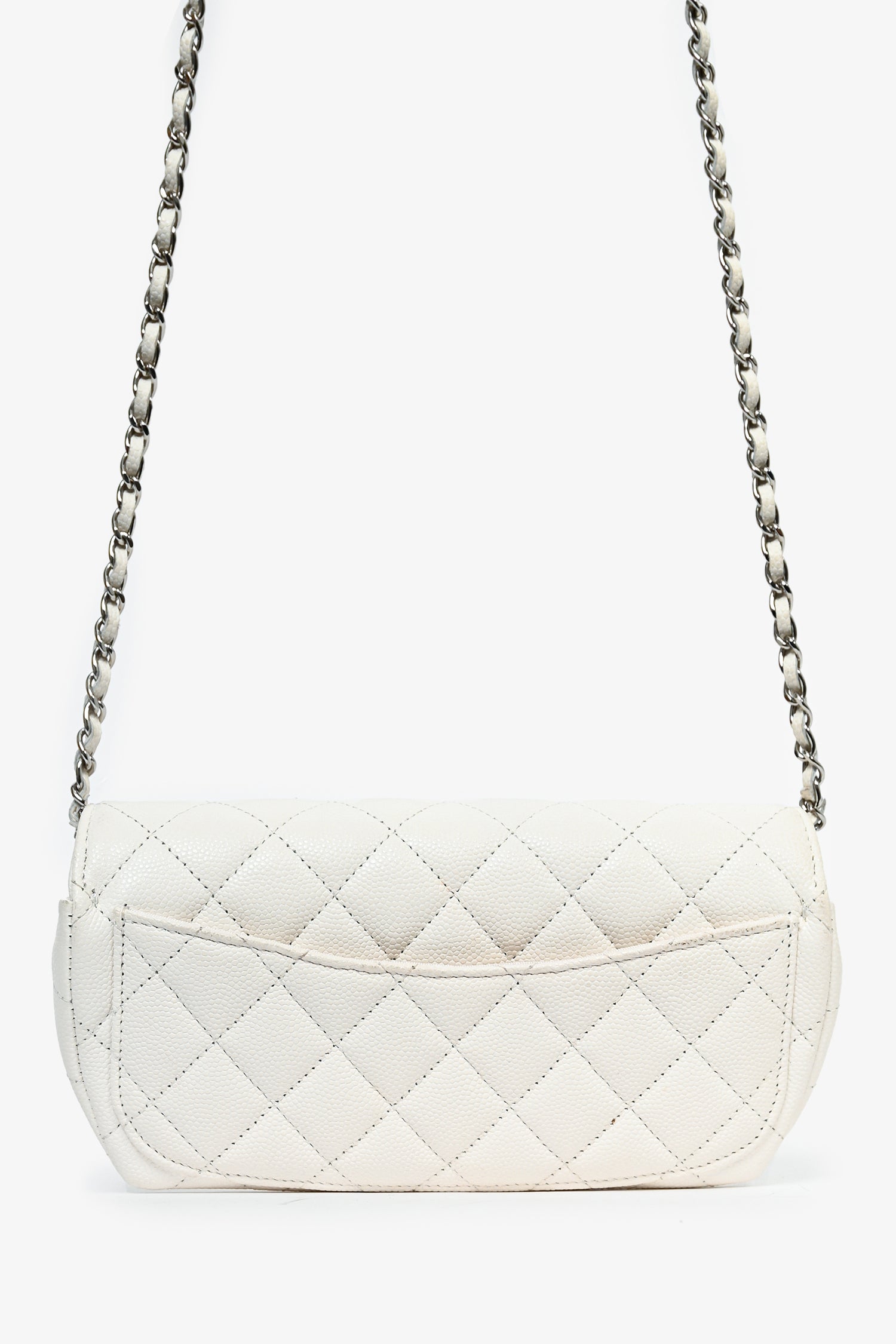 Chanel™ 2021 White Caviar Leather Sunglass Case with Chain