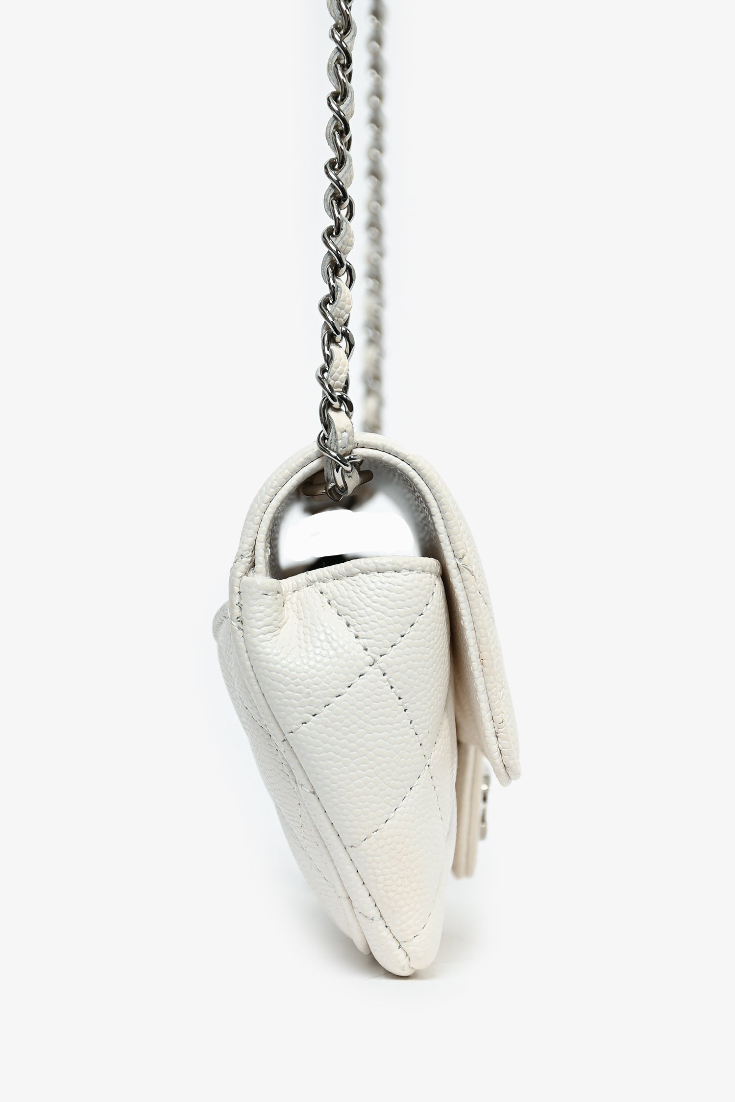 Chanel™ 2021 White Caviar Leather Sunglass Case with Chain