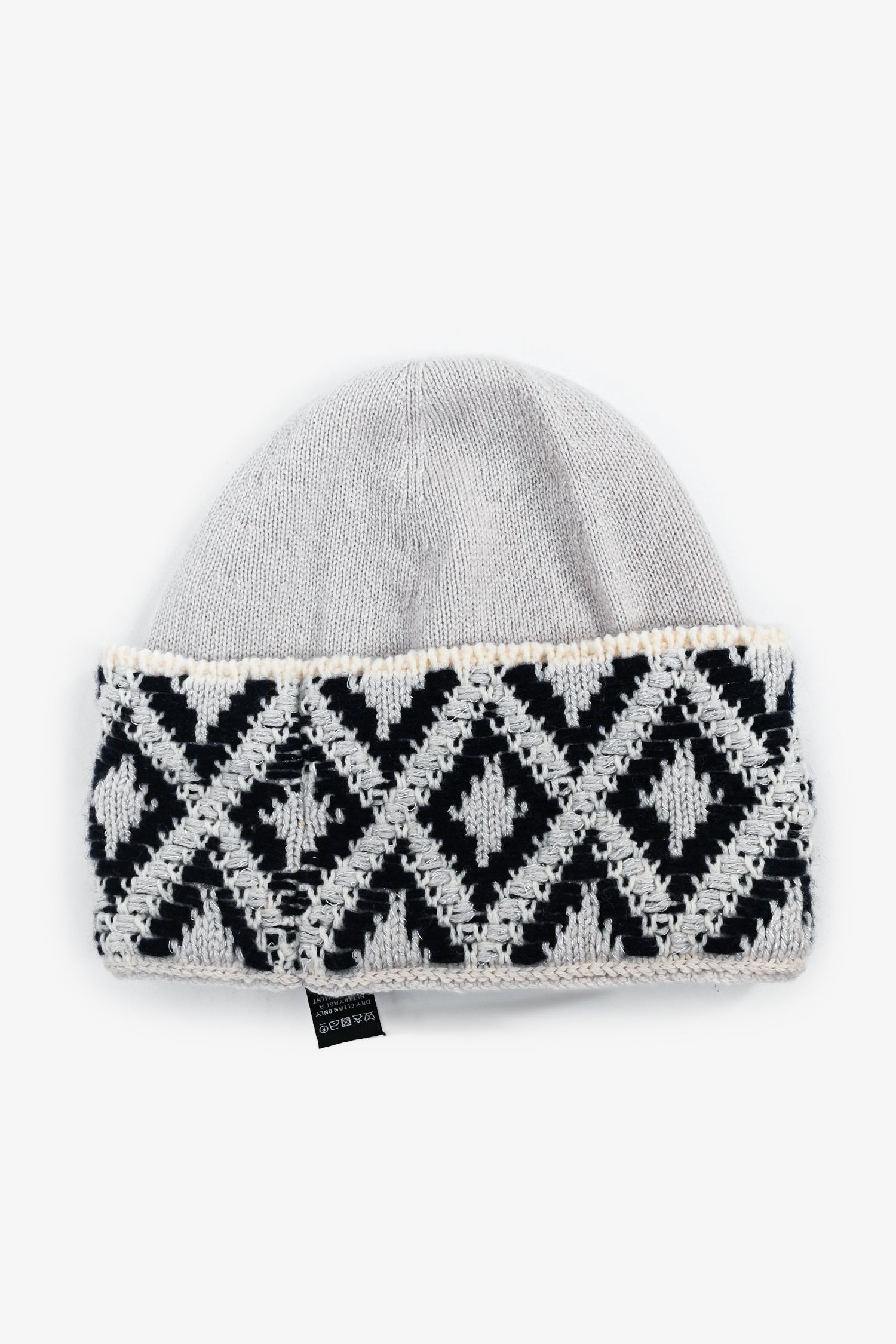 Chanel™ Grey/Navy Blue Cashmere Blend Knit Beanie + Fingerless Gloves Set