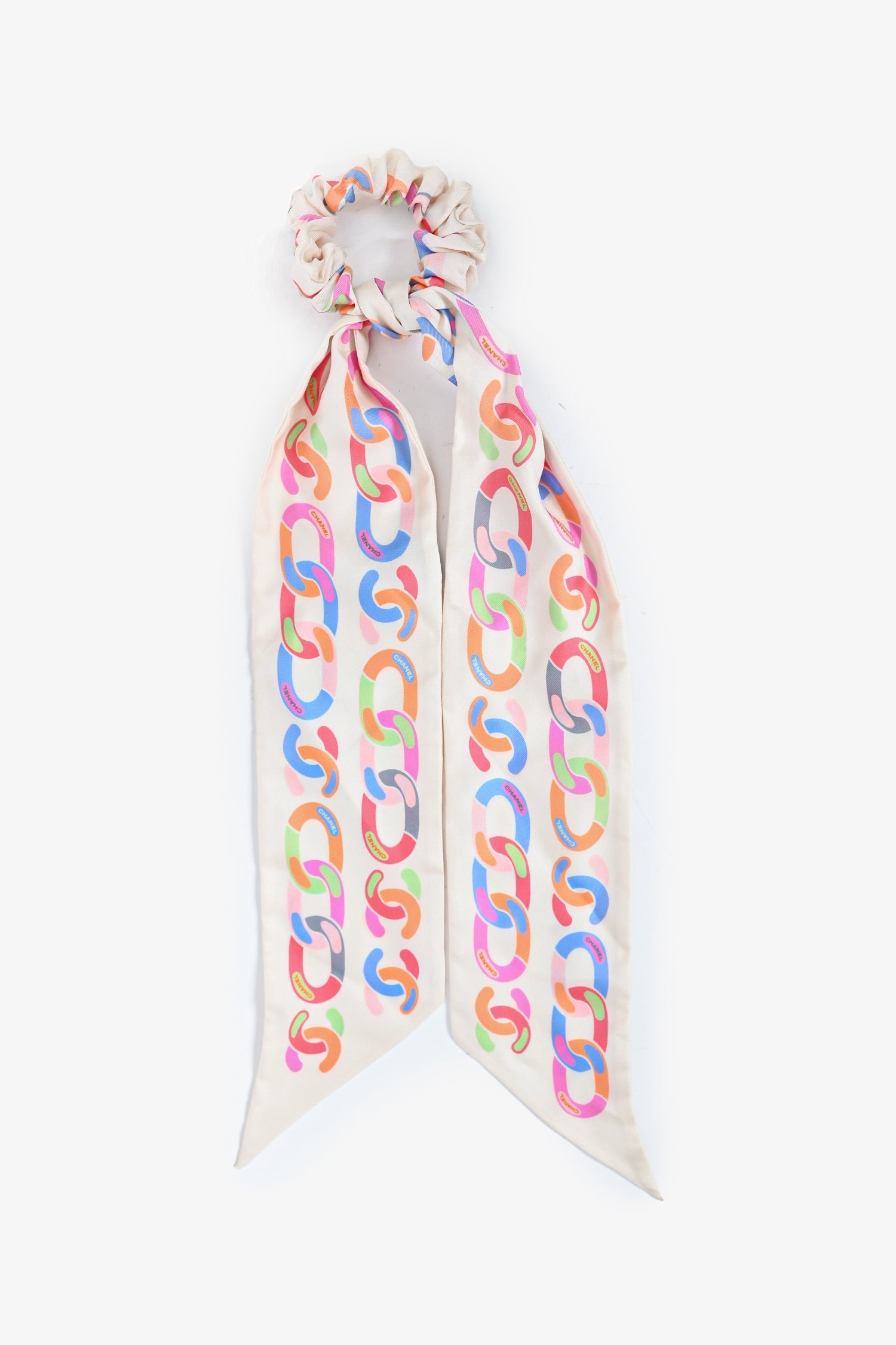 Chanel™ Cream/Multicolour Printed Scrunchie + Scarf Set