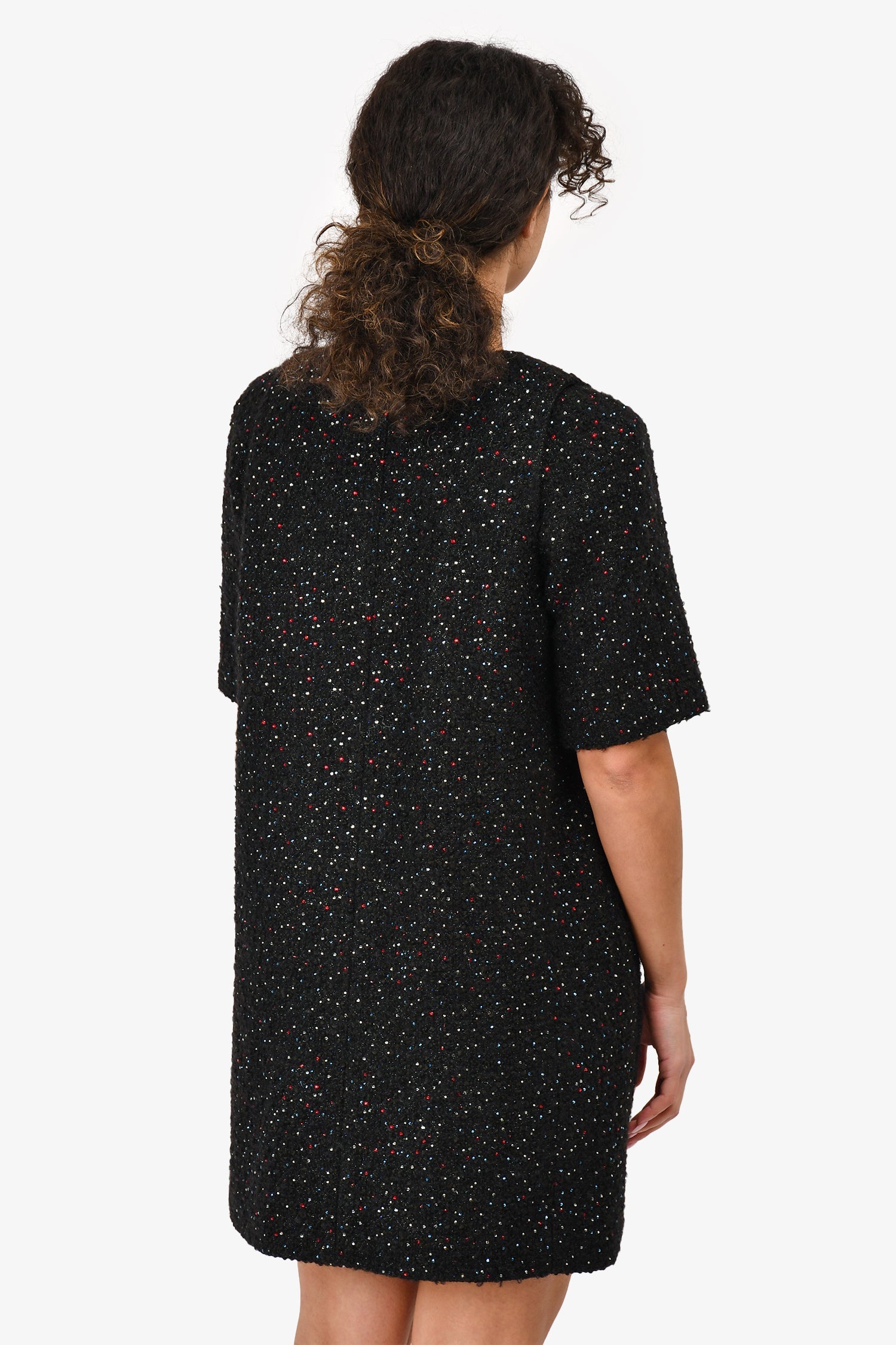 Chanel™ Runway Black Rhinestone Embellished Tweed Dress Size 42
