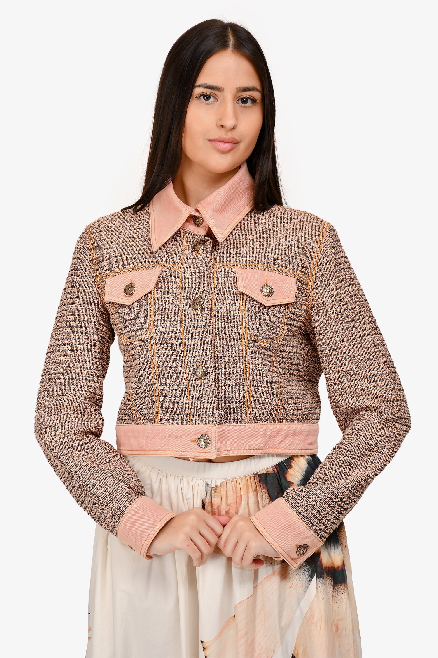 Chanel™ Runway 2018 Pink Cotton Cropped Denim Jacket Size 40