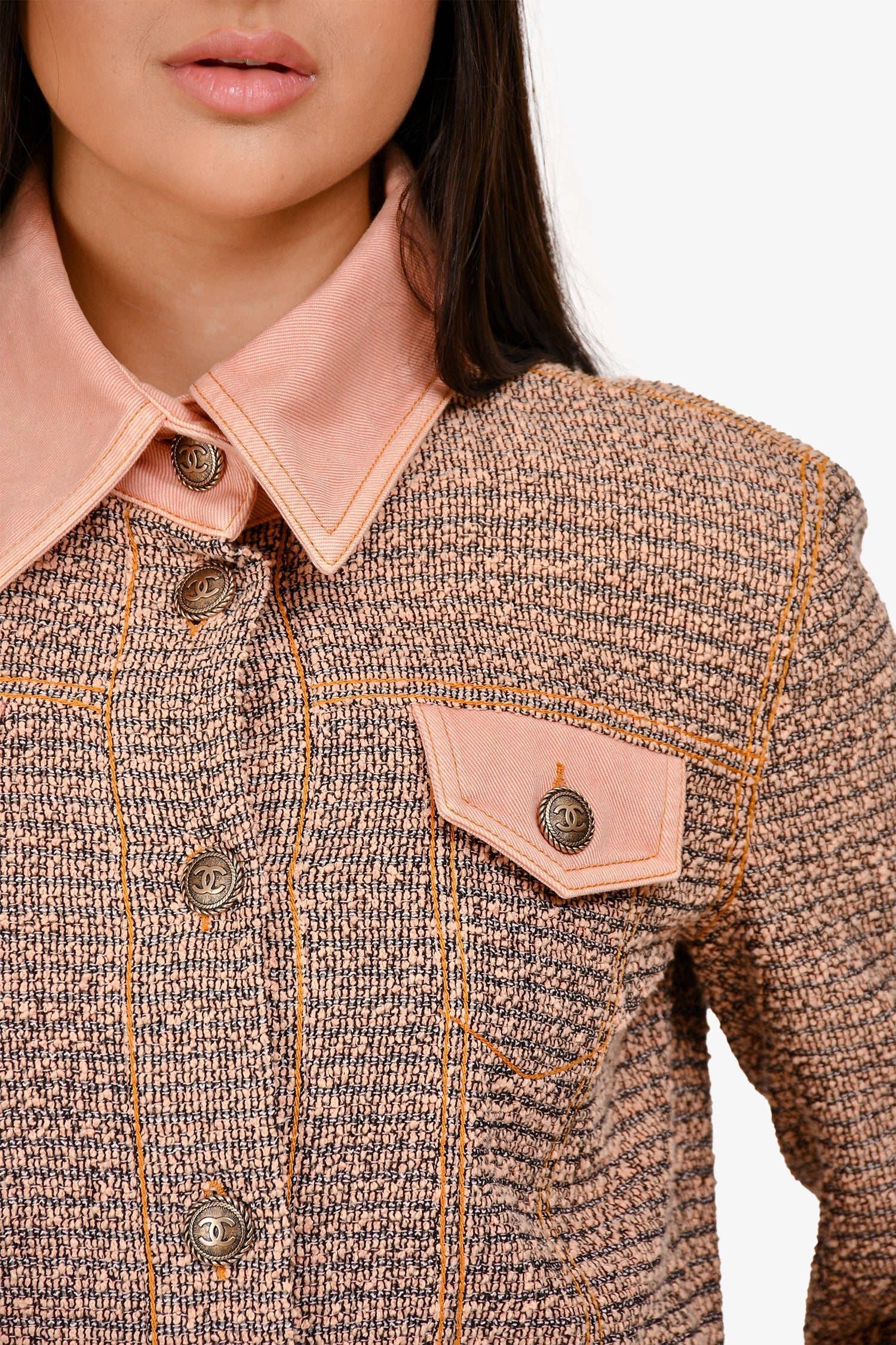 Chanel™ Runway 2018 Pink Cotton Cropped Denim Jacket Size 40