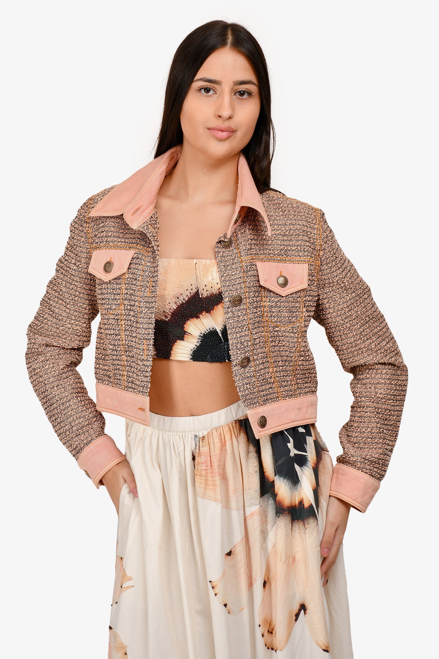 Chanel™ Runway 2018 Pink Cotton Cropped Denim Jacket Size 40
