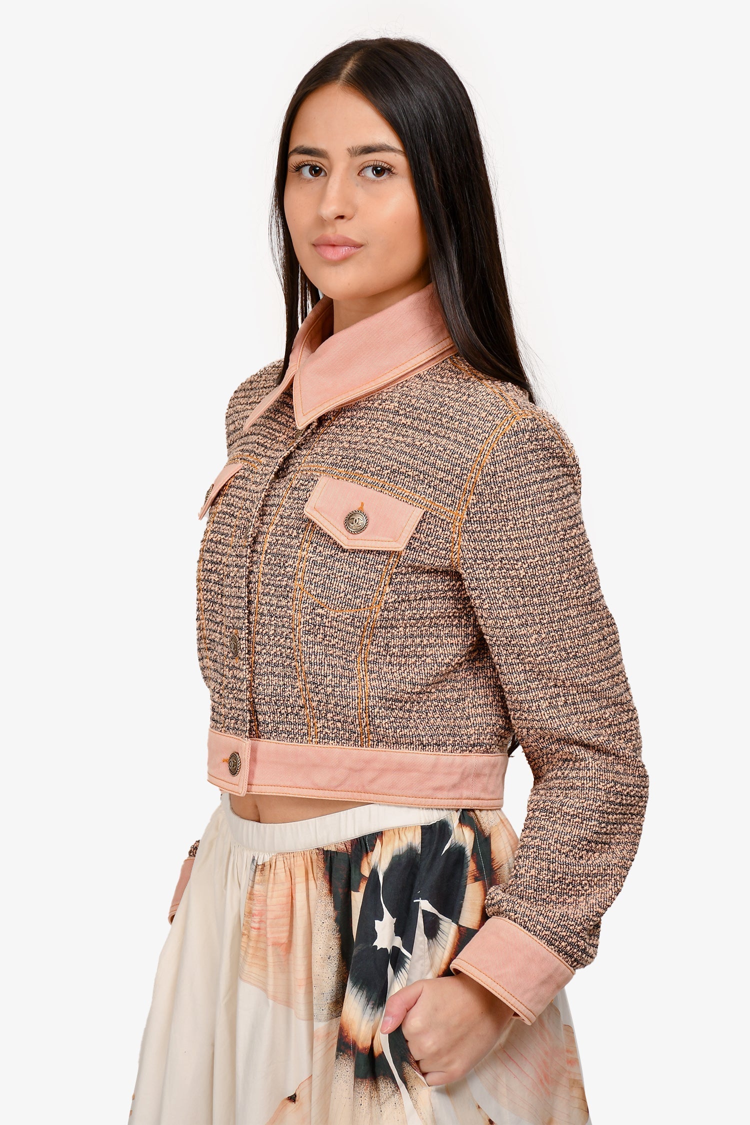 Chanel™ Runway 2018 Pink Cotton Cropped Denim Jacket Size 40