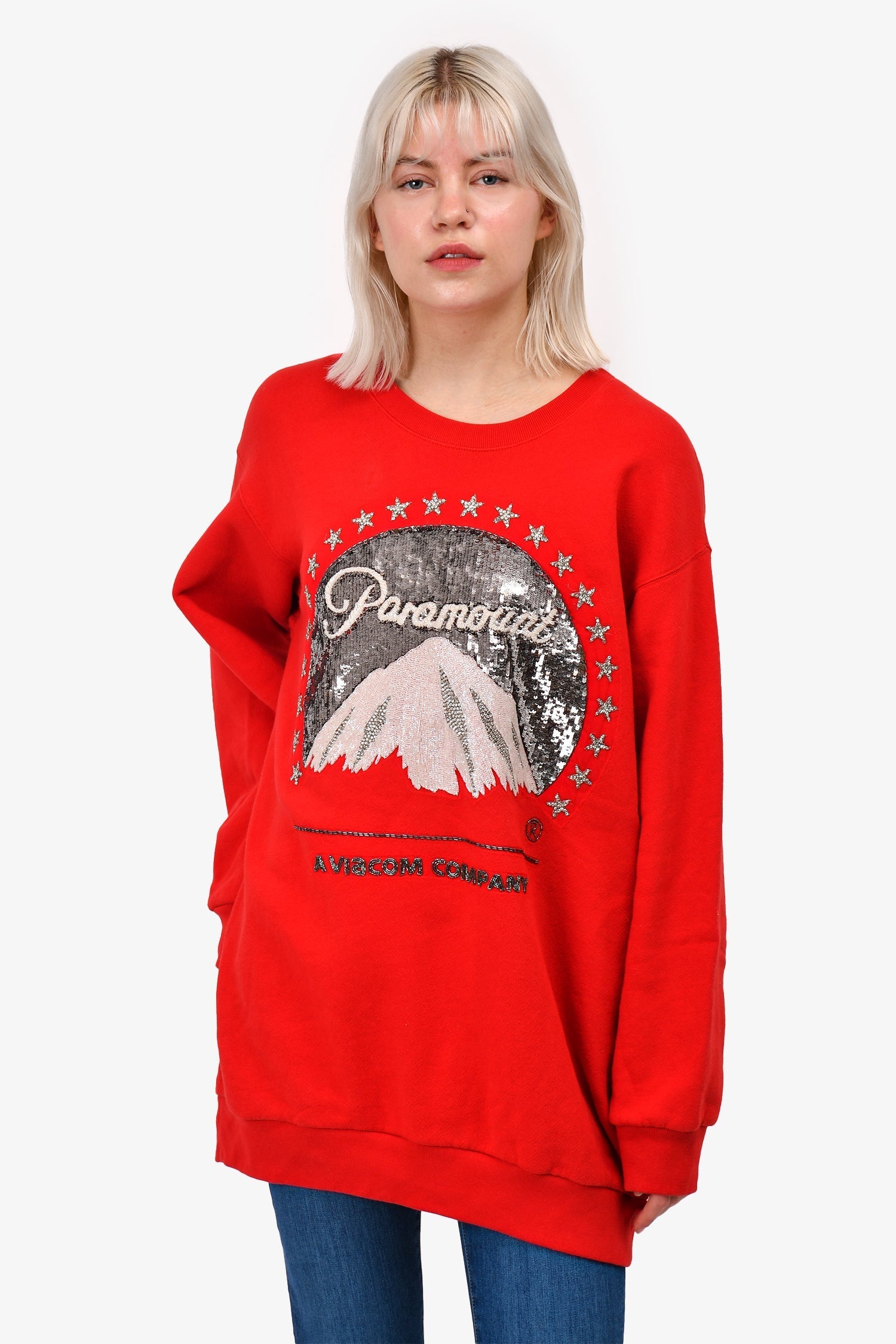 Gucci 2018 Red Sequin Paramount Crewneck Sweatshirt Size L