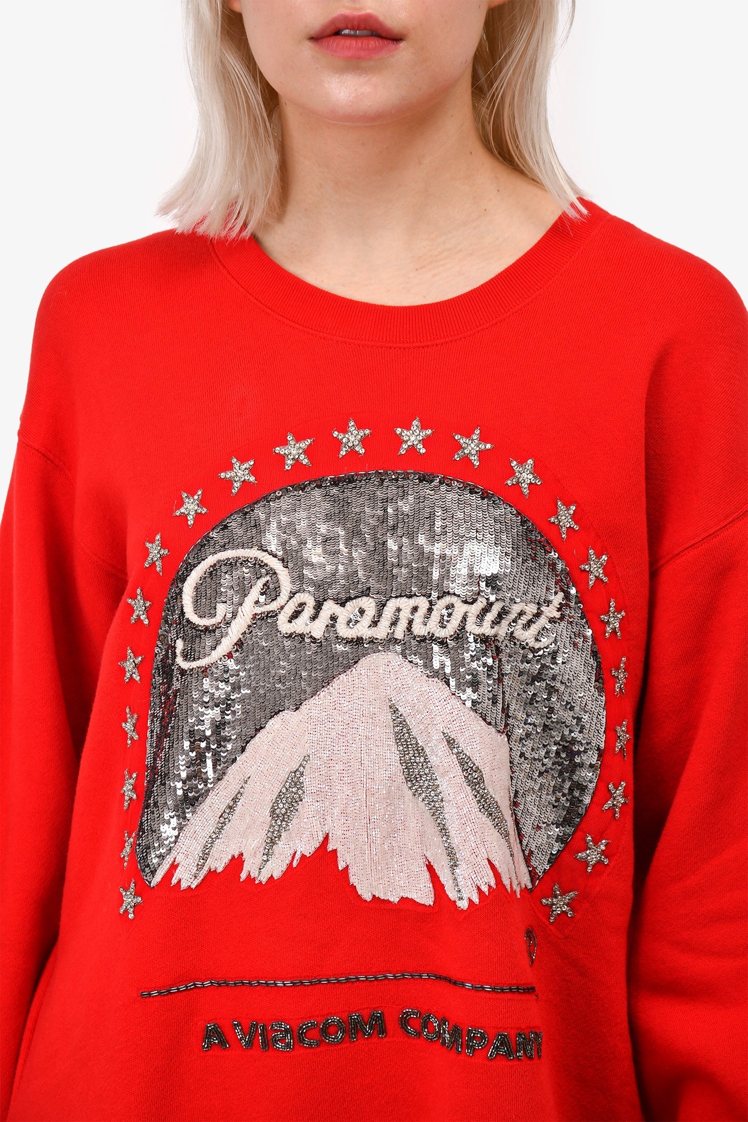 Gucci 2018 Red Sequin Paramount Crewneck Sweatshirt Size L